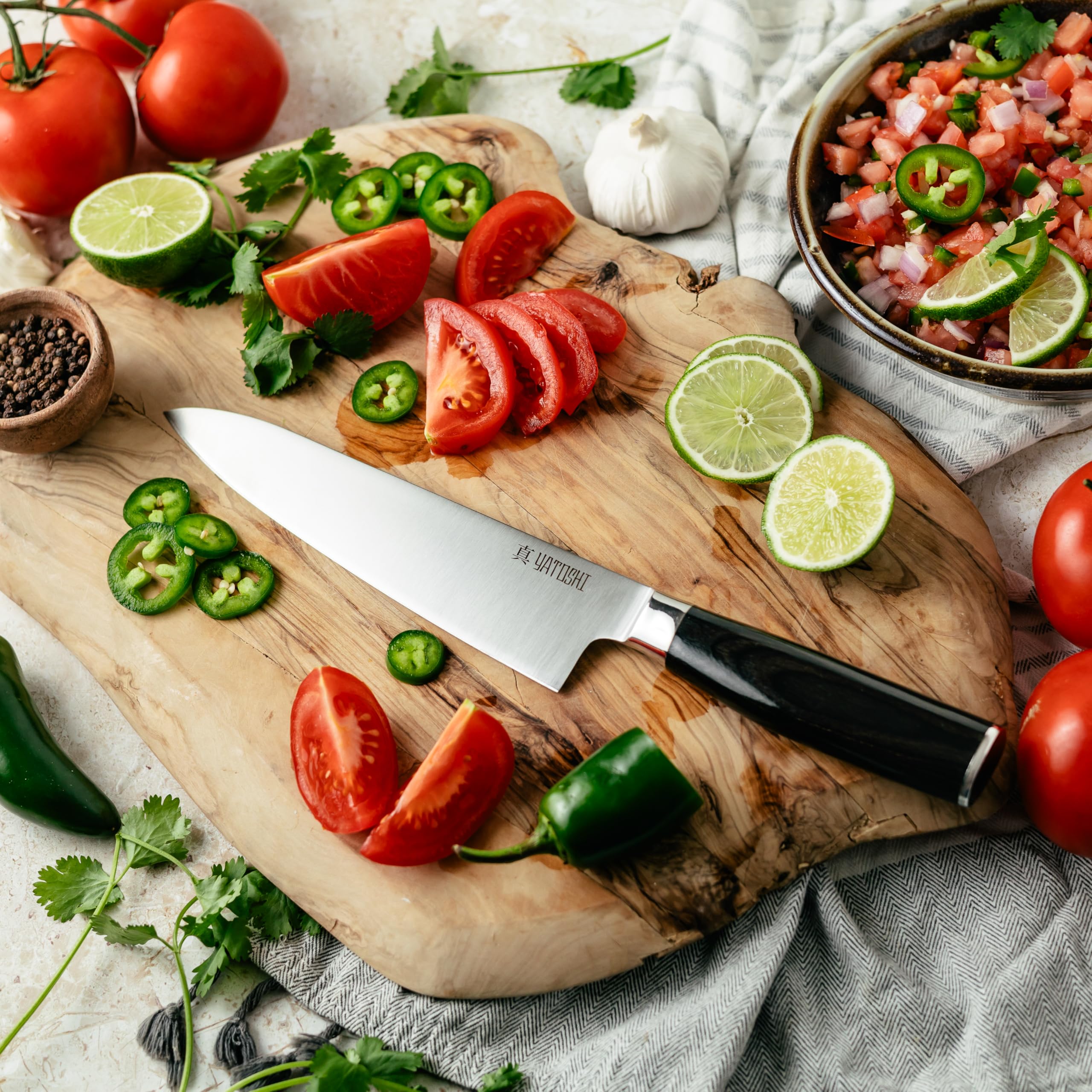 Yatoshi 15-Piece Professional Knife Block Set - Ultra Sharp High Carbon Stainless Steel Kitchen Knives with Ergonomic Handle for Chefs & Home Cooking | Perfect for Meat Cutting, Vegetable Chopping & Food Prep