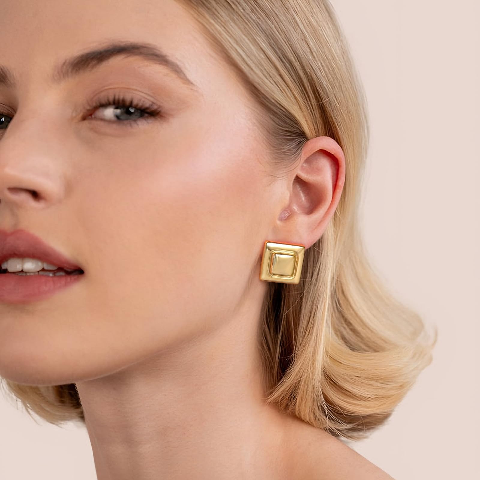 Gold Square Stud Earrings for Women - Polished Spiral Design Hypoallergenic Earrings | Perfect Birthday Gift, Anniversary Jewelry for Her | Everyday Wear, Date Night, Office & Special Occasions