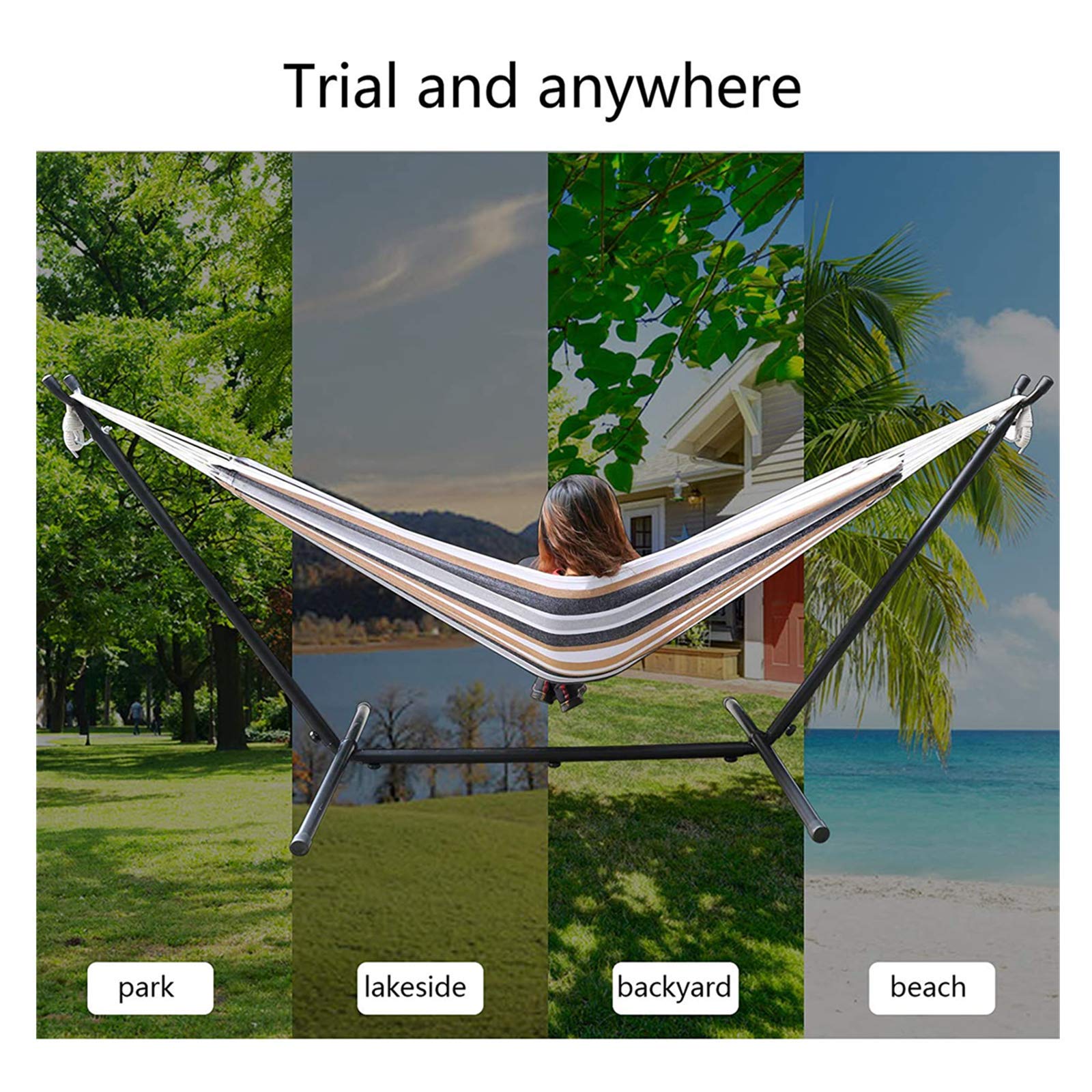 **Zeyacaif Double Hammock with Stand - 450 lb Capacity, Space-Saving Steel Frame - 2 Person Hammock for Patio, Indoor, Backyard & Camping (115