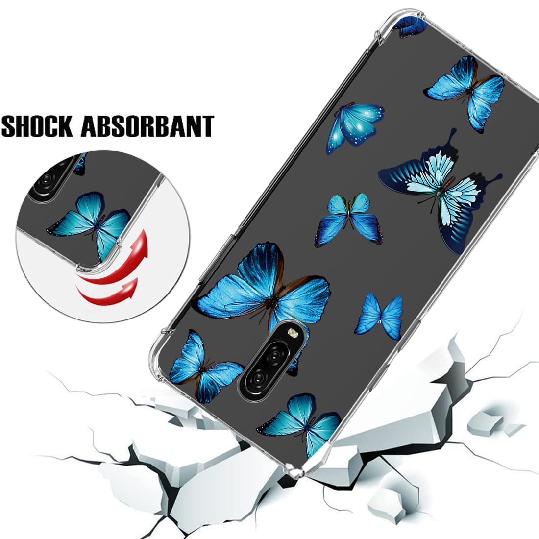 Cute Clear Slim Shockproof TPU Case for OnePlus 7 GM1901 & OnePlus 6T A6010 - Blue Butterfly Pattern Soft Flexible Rubber Protective Phone Cover for Women | Perfect for Everyday Use, Work & Travel