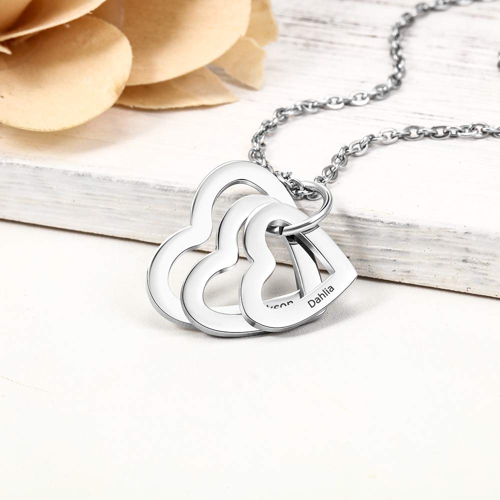 Personalized Mother Name Necklace - 2-5 Hearts Stainless Steel Pendant - Perfect Gift for Women