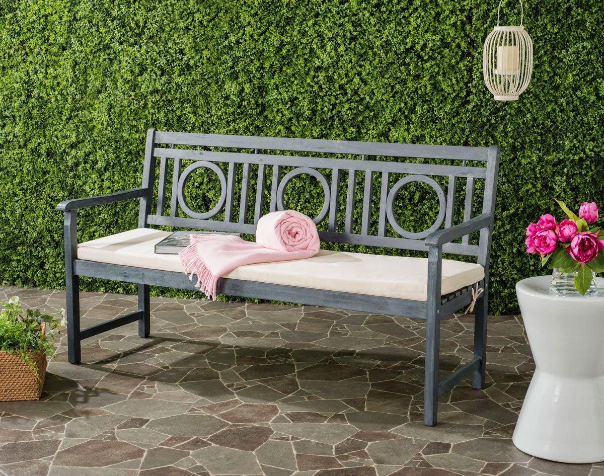 3-Seat Circle Motif Bench in Ash Grey Finish - Modern Round Wooden Bench for Living Room, Bedroom, or Outdoor Patio Furniture