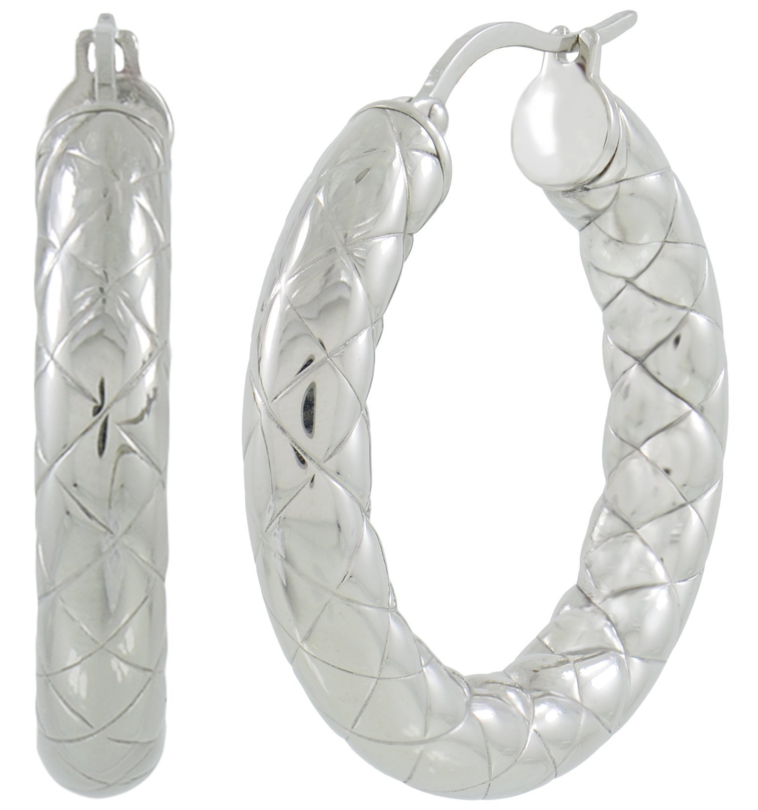 Stainless Steel CrissCross 1 Inch Hoop Earrings for Women - Hypoallergenic Durable Fashion Jewelry - Perfect for Everyday Wear, Parties & Gifts