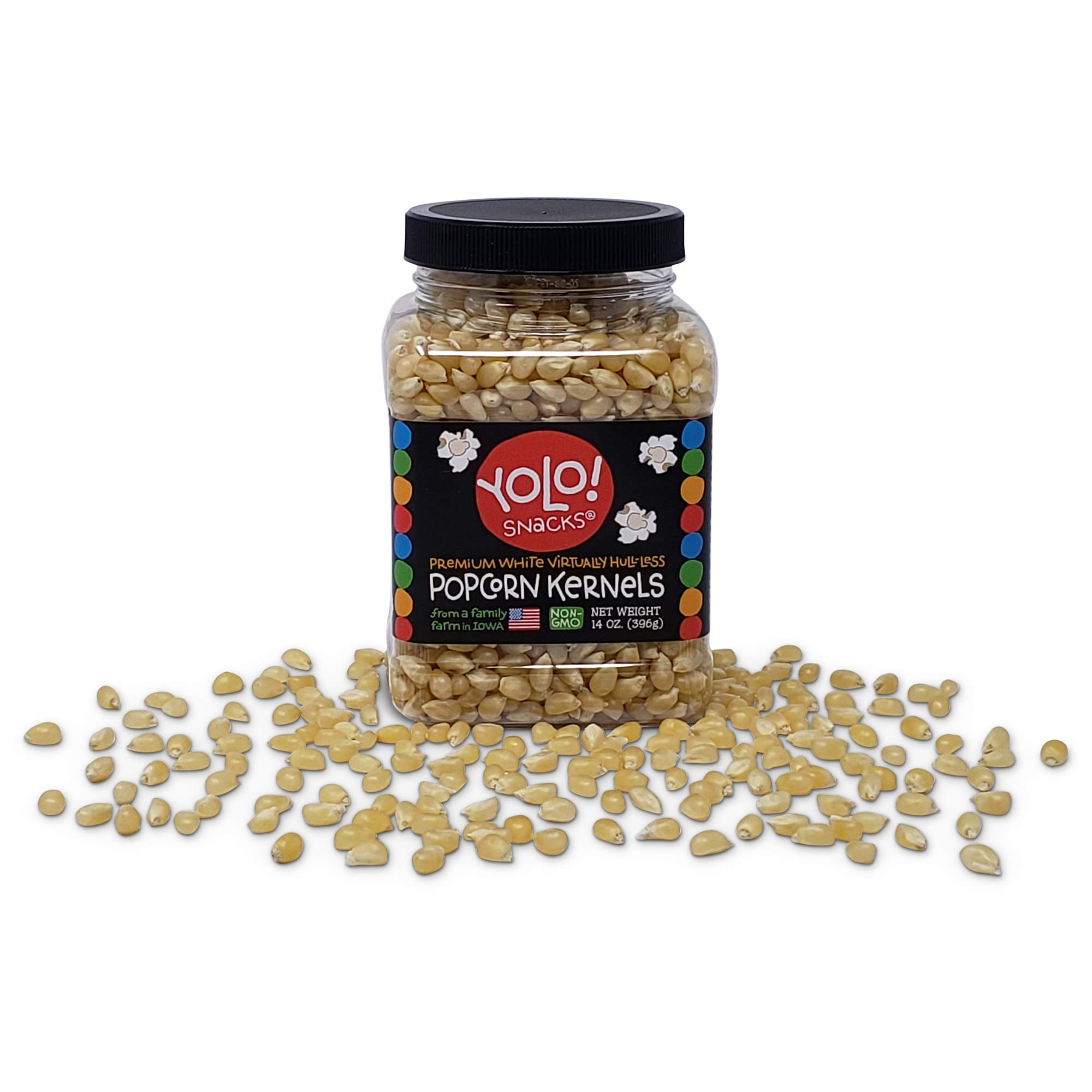 YOLO! Snacks - Premium Non-GMO White Hulless Popcorn Kernels (14oz, 3-Pack) - Small Kernels for Perfect Popping - Ideal for Movie Nights, Parties & Healthy Snacking