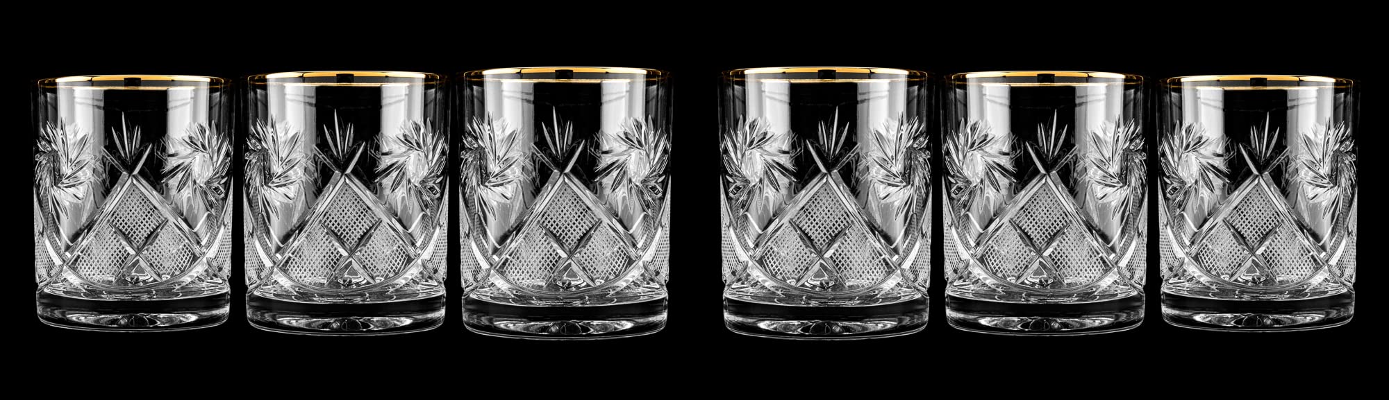 Premium Set of 6 Handcrafted Vintage Crystal Whiskey Glasses - Scotch, Bourbon & Old Fashioned Drinking Glasses with 24K Gold Rim & Weighted Bottom - Perfect for Home Bar, Gifts & Cocktail Parties