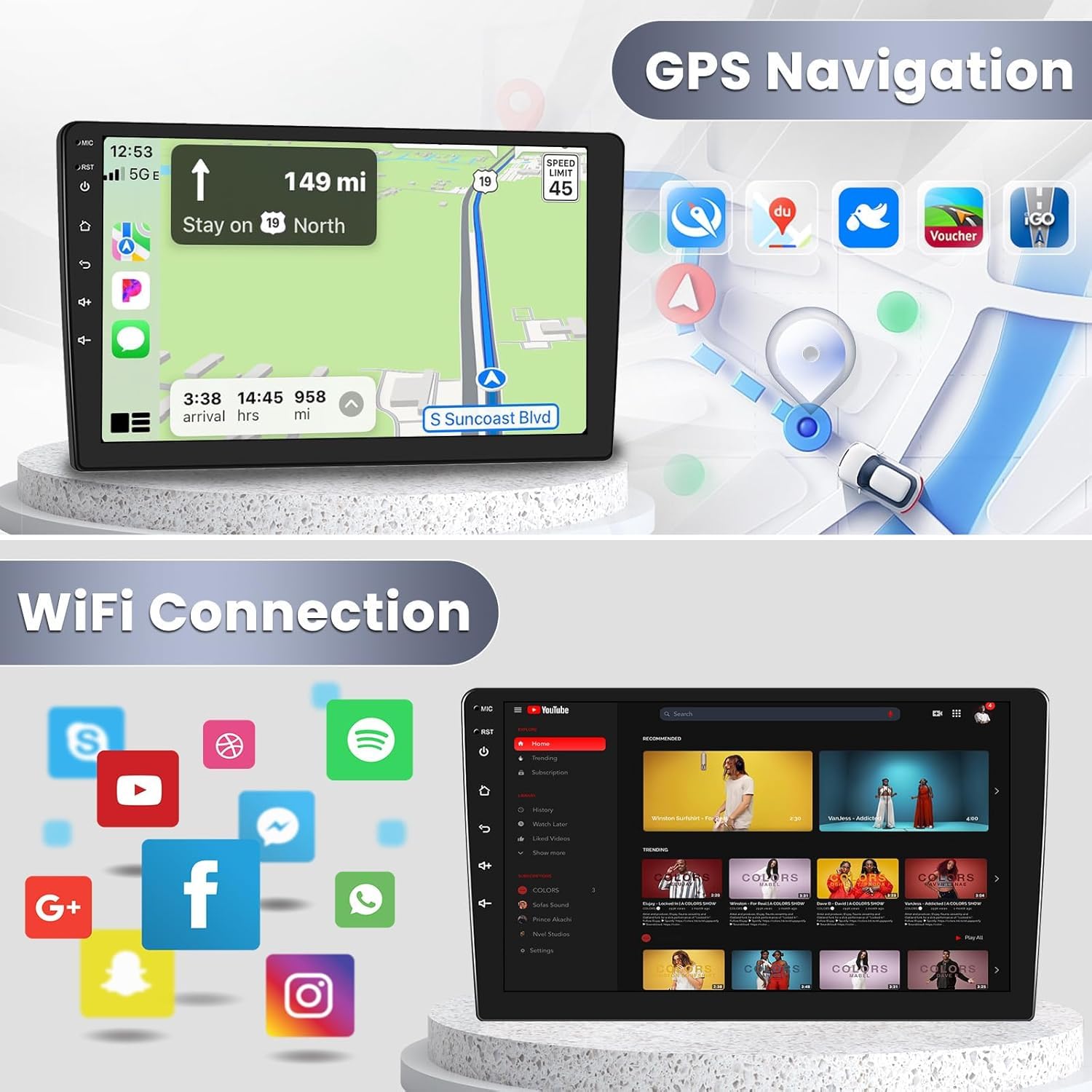 Hikity 2+64GB Android 13 Double Din Car Stereo with Wireless CarPlay & Android Auto - 9 Inch Touch Screen Bluetooth GPS WiFi FM RDS SWC Mic AHD Backup Camera Voice Control - Perfect for Car Audio Upgrade & Hands-Free Driving