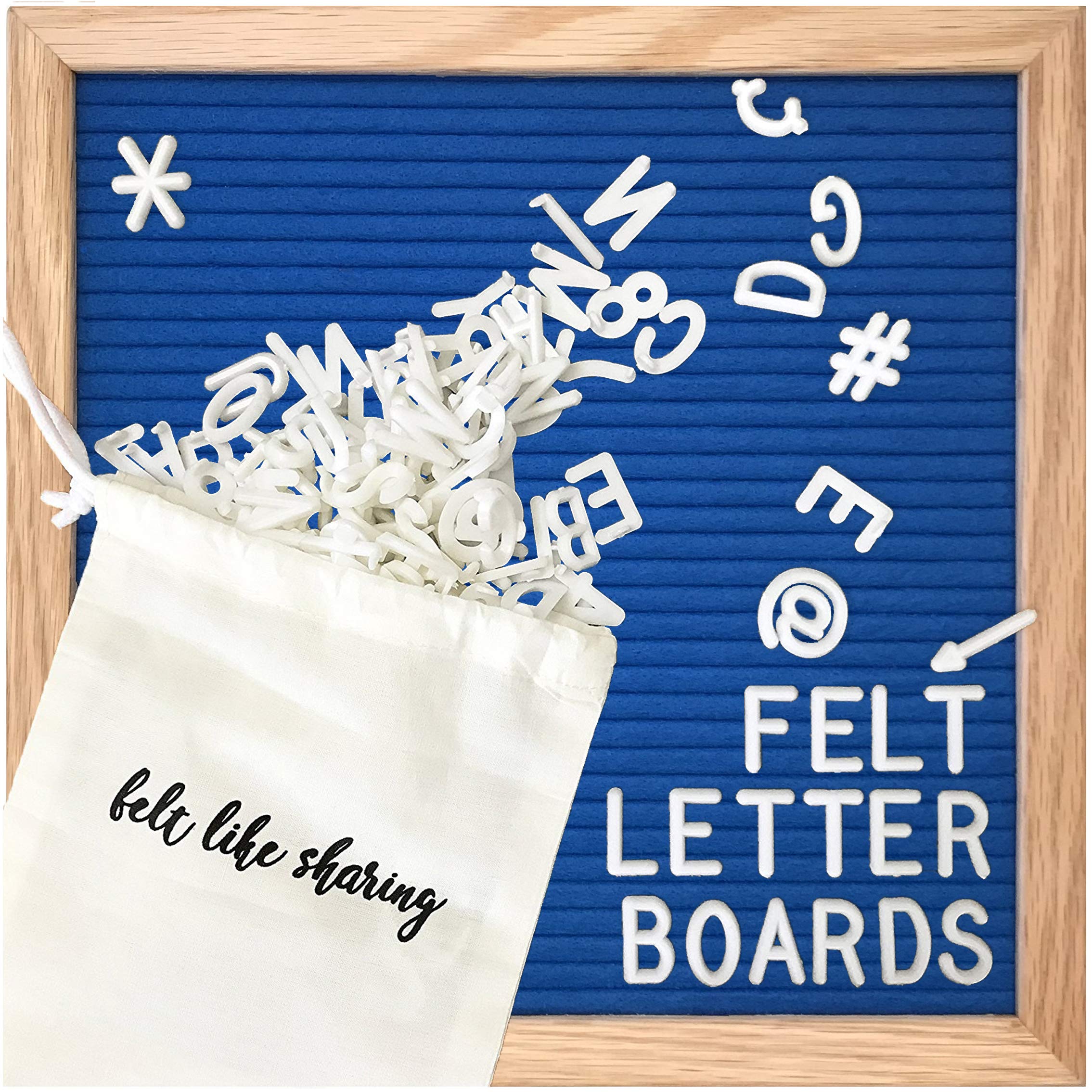10x10 Inch Felt Letter Board with 300 Changeable Letters - White Oak Frame Message Board for Baby Announcements, Milestones, Office & Home Decor (Sapphire Blue) - Perfect for Birthdays, Weddings, and Classroom Displays