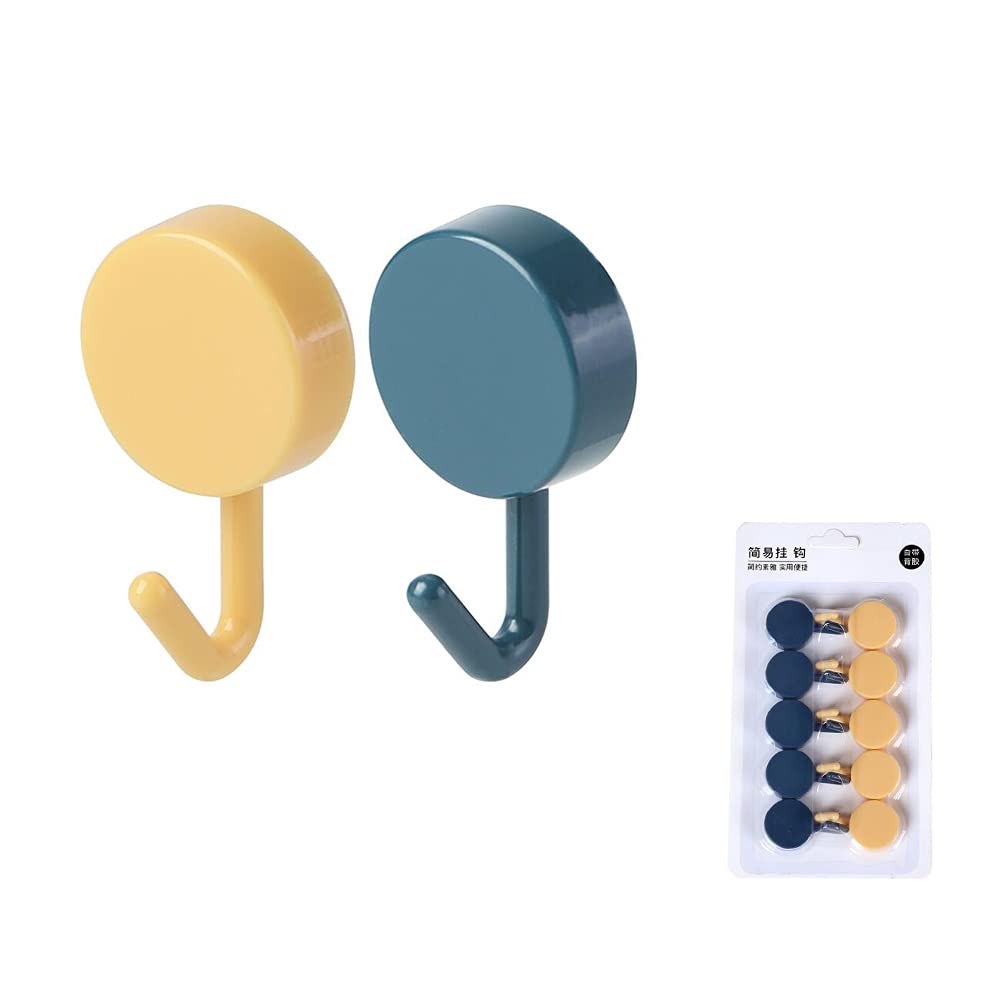 Command Hooks (10pcs) - Heavy Duty Wall Hooks for Hanging Coats, Towels, Shower Curtains & Home Decor | Seamless Multifunctional Hooks in Yellow & Blue | Perfect for Bathroom, Bedroom & Entryway Organization