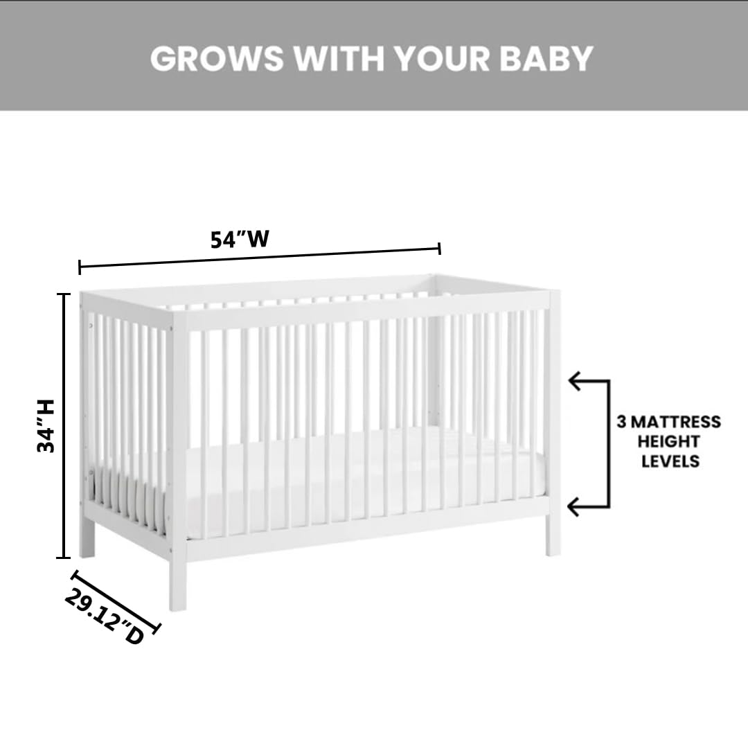 Oxford Baby Essentials Island Full Size 4-in-1 Convertible Baby Crib with Round Spindles, White - Safe Nursery Furniture for Newborns & Toddlers | Perfect for Bedrooms & Daycare Centers