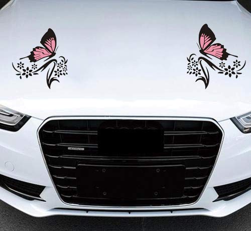 Butterfly & Flower Car Decals for Women - Vinyl Car Stickers for Side Hood - Universal Scratch-Resistant Decals for Cars & SUVs (Pink Black) - Perfect for Personalizing Your Vehicle & Hiding Scratches