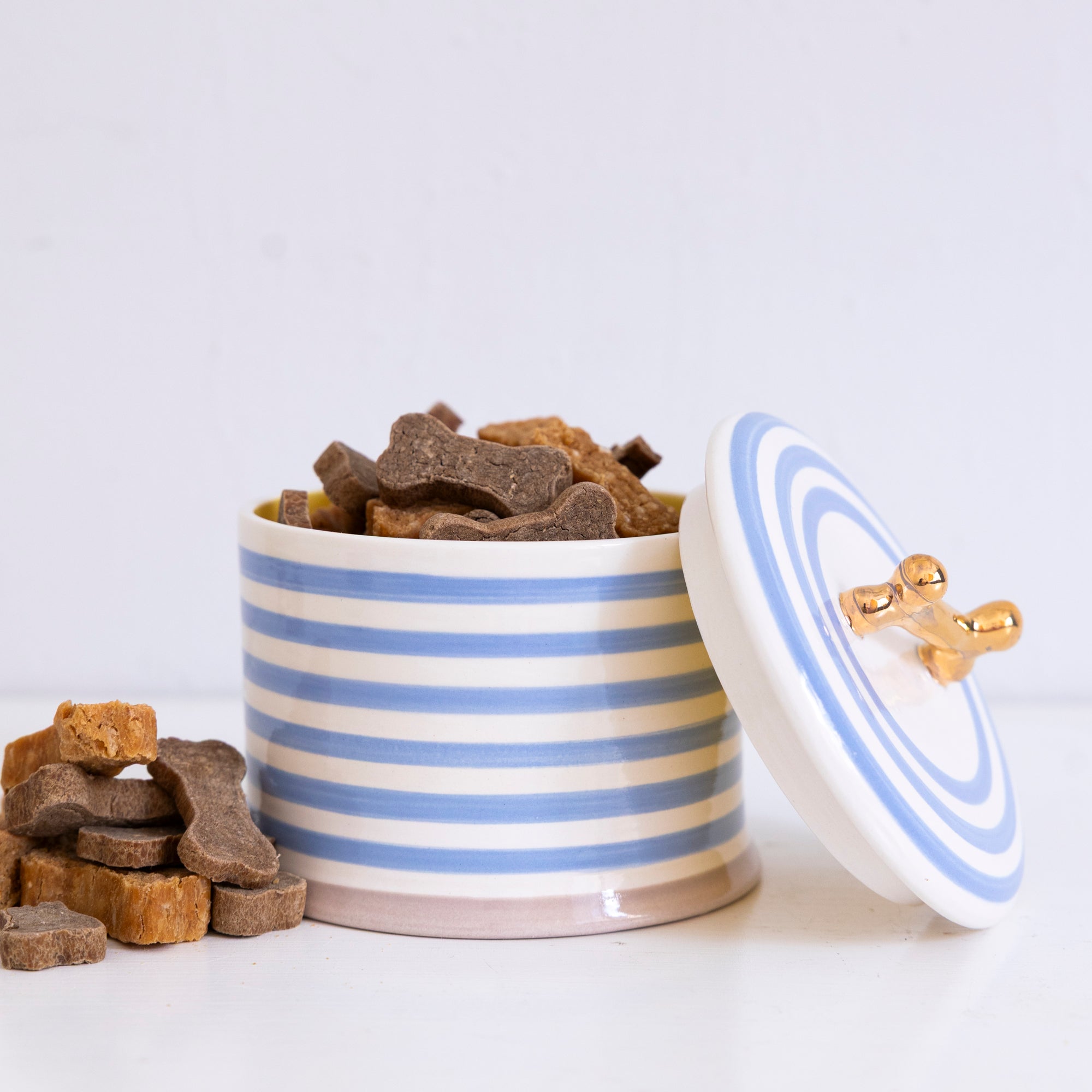 Jill Rosenwald X Polkadog Bone Jar - French Inspired Ceramic Dog Treat Jar - Perfect for Kitchen Counter or Pet Feeding Station Storage