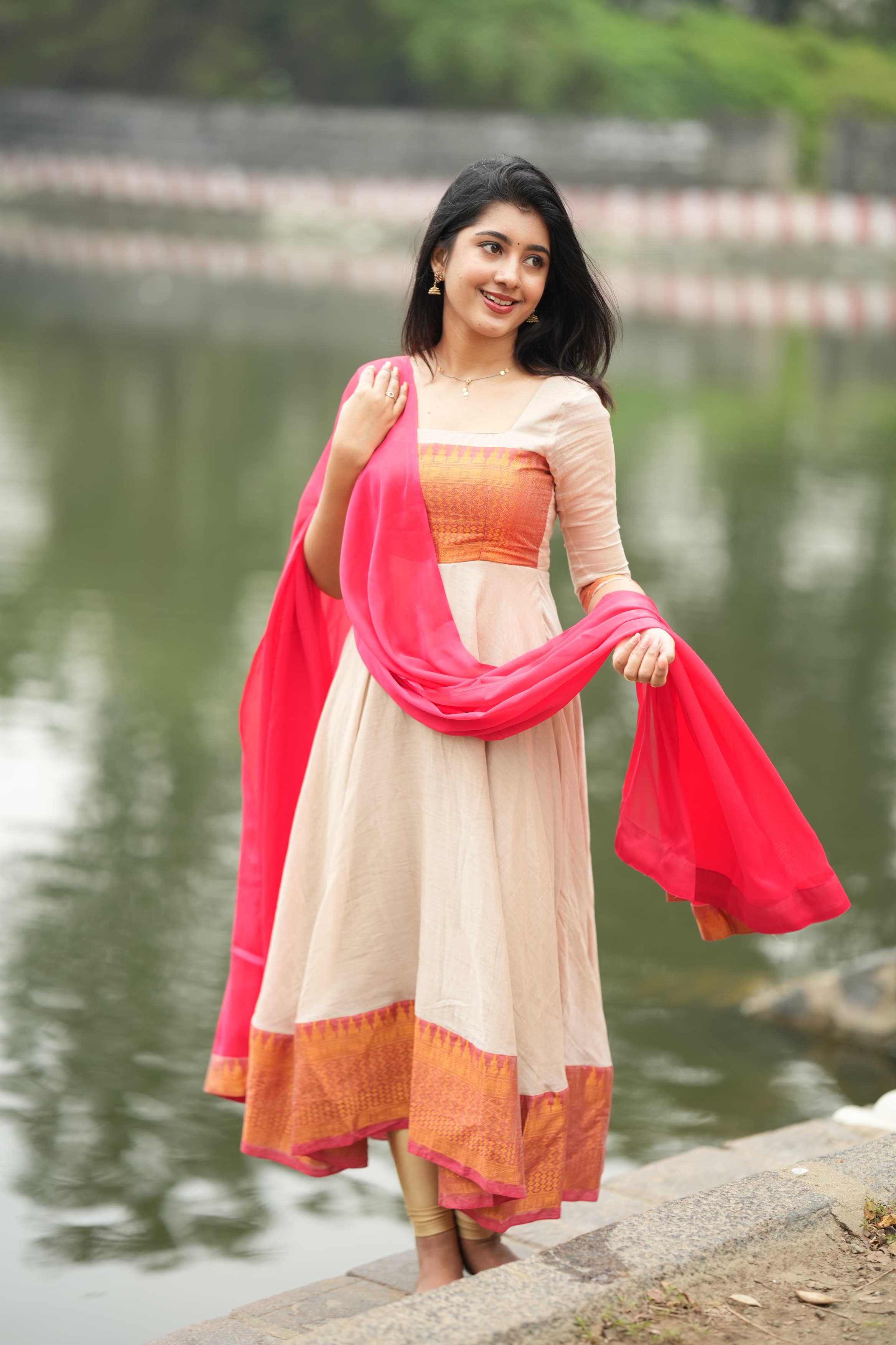 DD648 Parvathy Pure Cotton Anarkali Dress for Women - Traditional Indian Long Kurti with Embroidery - Perfect for Festivals, Weddings & Special Occasions