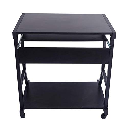 Ergonomic Home Office Computer Desk with 4-Wheel Casters, Drawers & Storage Shelf - Space-Saving Workstation for Small Spaces | Perfect for Remote Work, Online Classes & Gaming Setup