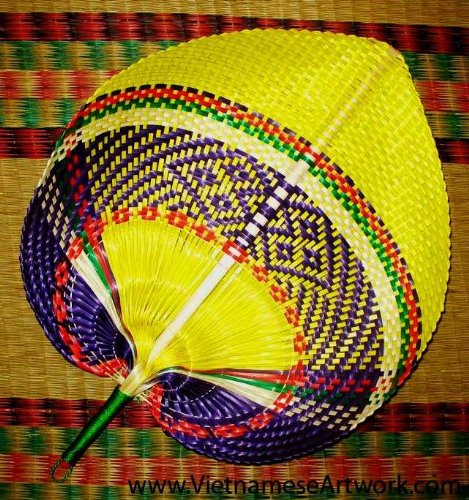 Handmade Vietnamese Bamboo Fan - Purple, Natural Cooling Fan for Home, Outdoor & Travel - QNAN7
