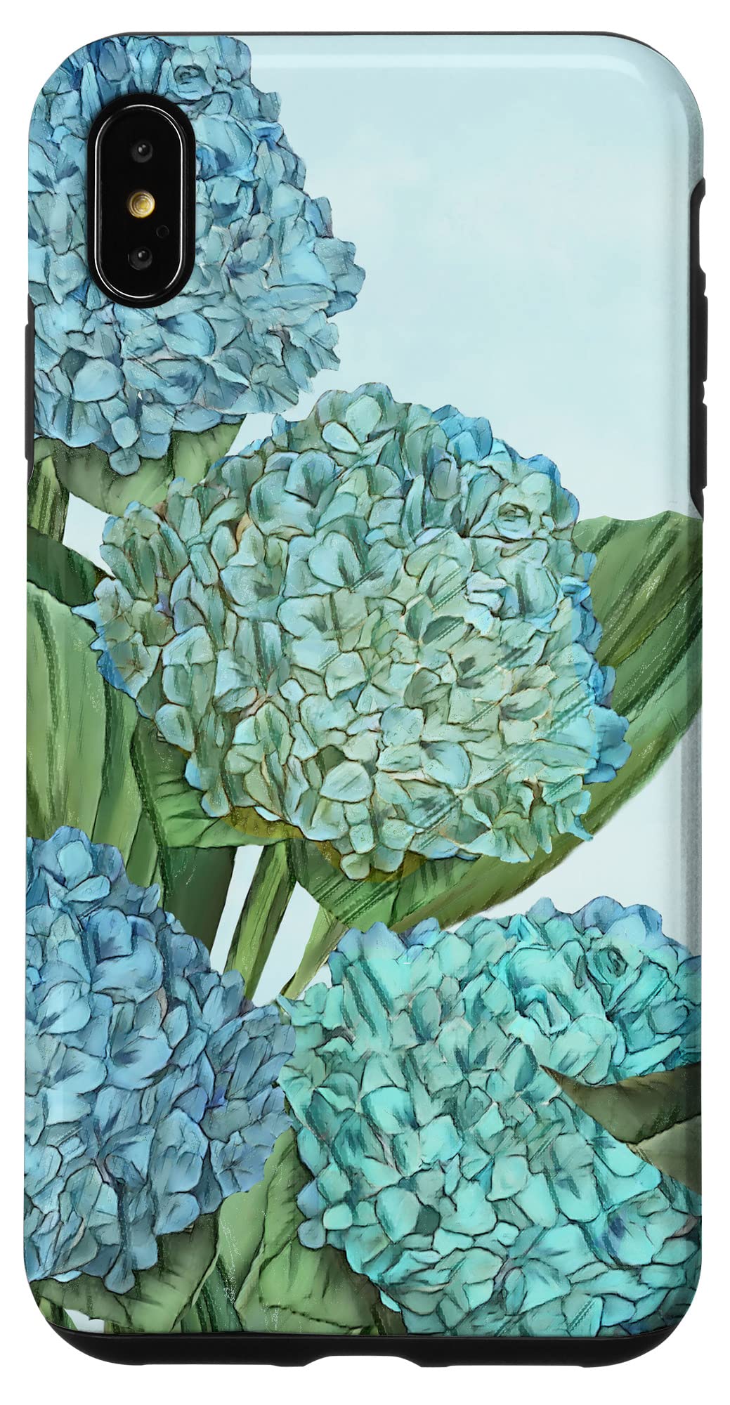 iPhone XS Max Floral Case - Blue Hydrangea Botanical Flower Phone Cover for Women, Girls | Protective Slim Fit Shockproof Design for Daily Use, Travel & Gift Giving