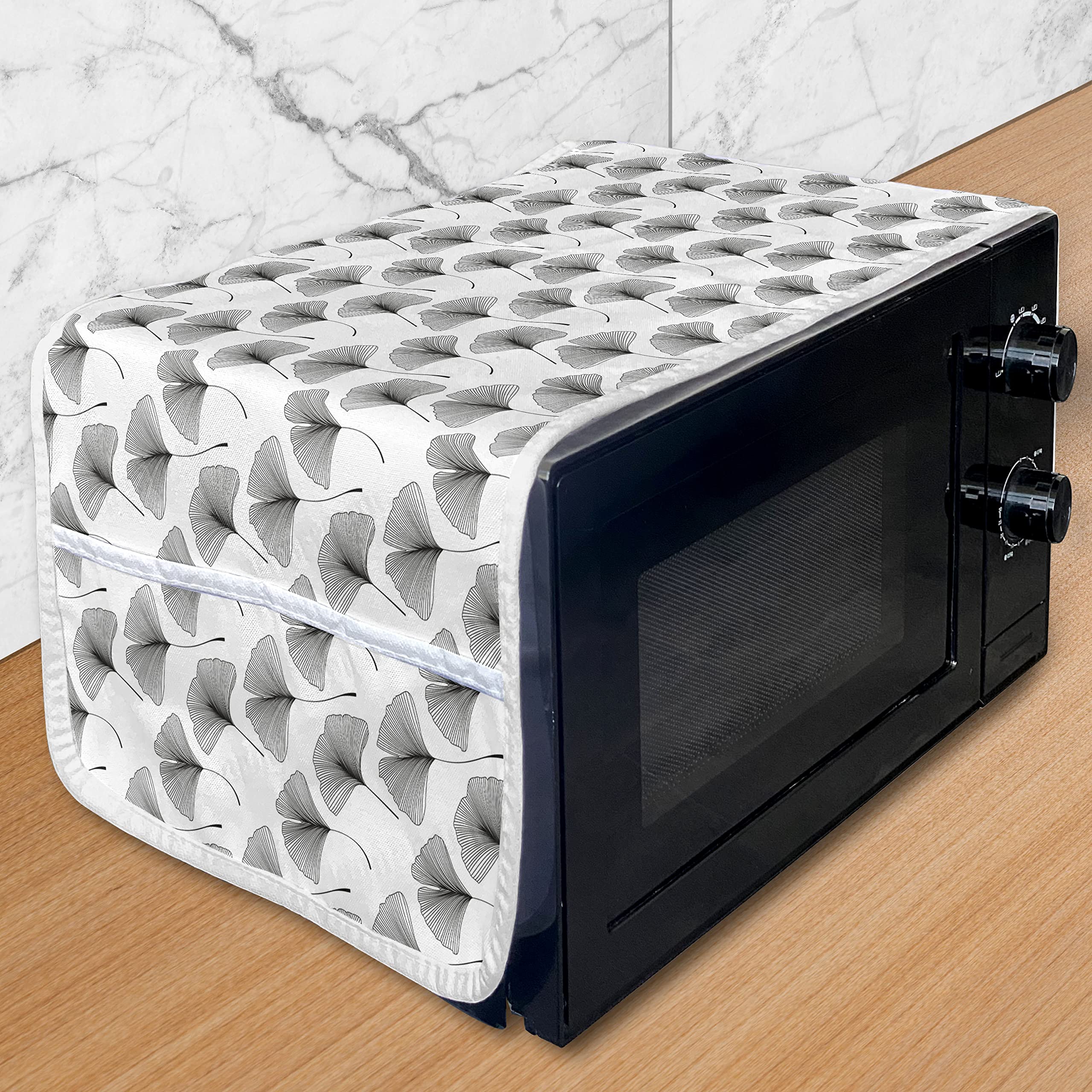 Ambesonne Ginkgo Microwave Oven Cover - Water Resistant Kitchen Organizer with Pockets, 36