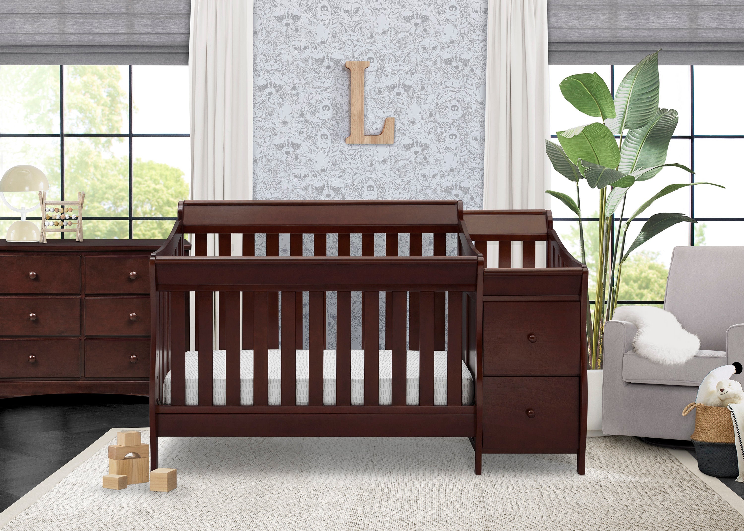 Bentley S Convertible Crib and Changer - 3-in-1 Baby Crib with Changing Table | Nursery Furniture for Newborns to Toddlers | Perfect for Small Spaces & Modern Nurseries