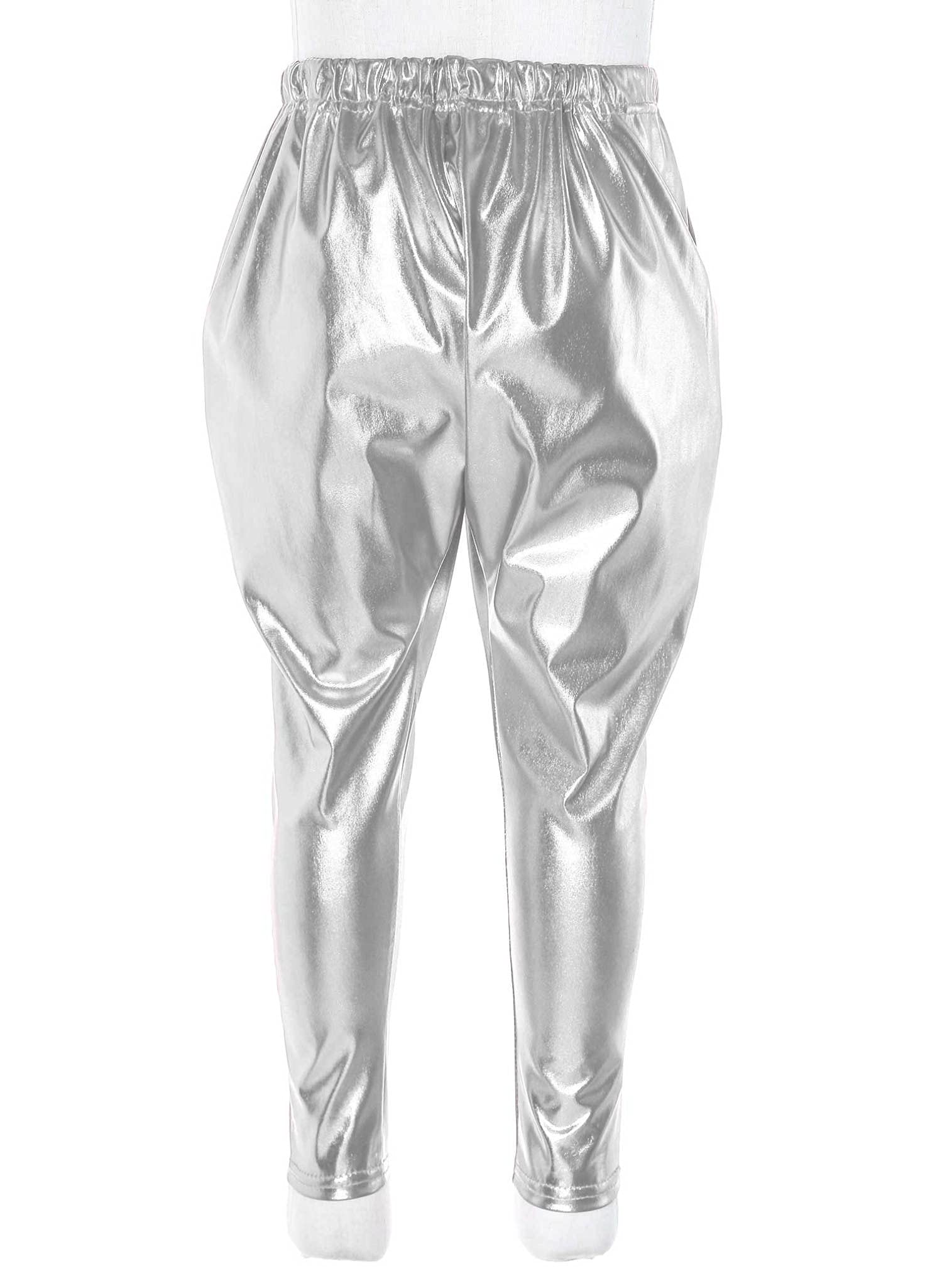 EasyForever Shiny Metallic Dance Harem Pants for Girls & Boys - Stretchy Athletic Tights for Jazz, Hip Hop, Latin & Ballet - Perfect for Dance Classes, Performances & Costumes