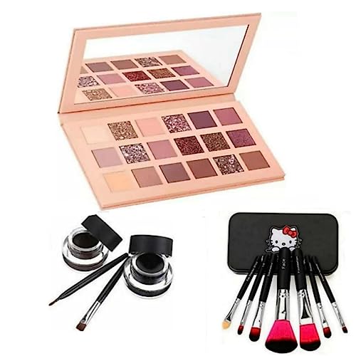 Ashavhuda Nude Edition 18-Color Eyeshadow Palette with 7 Black Makeup Brushes, 2-in-1 Black & Brown Gel Eyeliners & 2 Applicator Brushes - Perfect for Professional Makeup, Everyday Wear & Special Occasions (12-Pack)