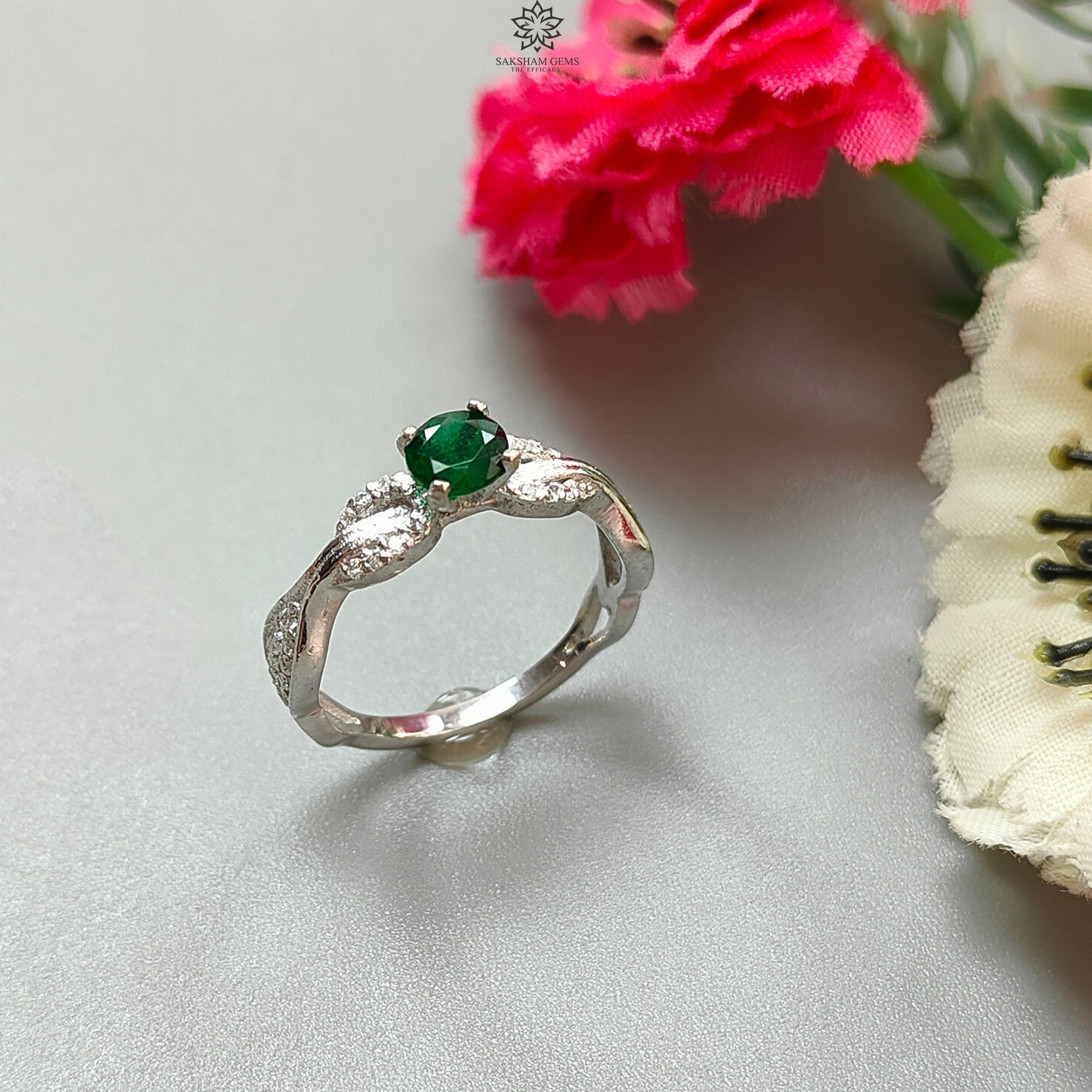 Natural Untreated Emerald Faceted Silver Ring - 2.19gms Round Cut 925 Sterling Silver Prong Set Ring Size 6.5 US | Elegant Jewelry Gift for Women, Anniversary & Special Occasions