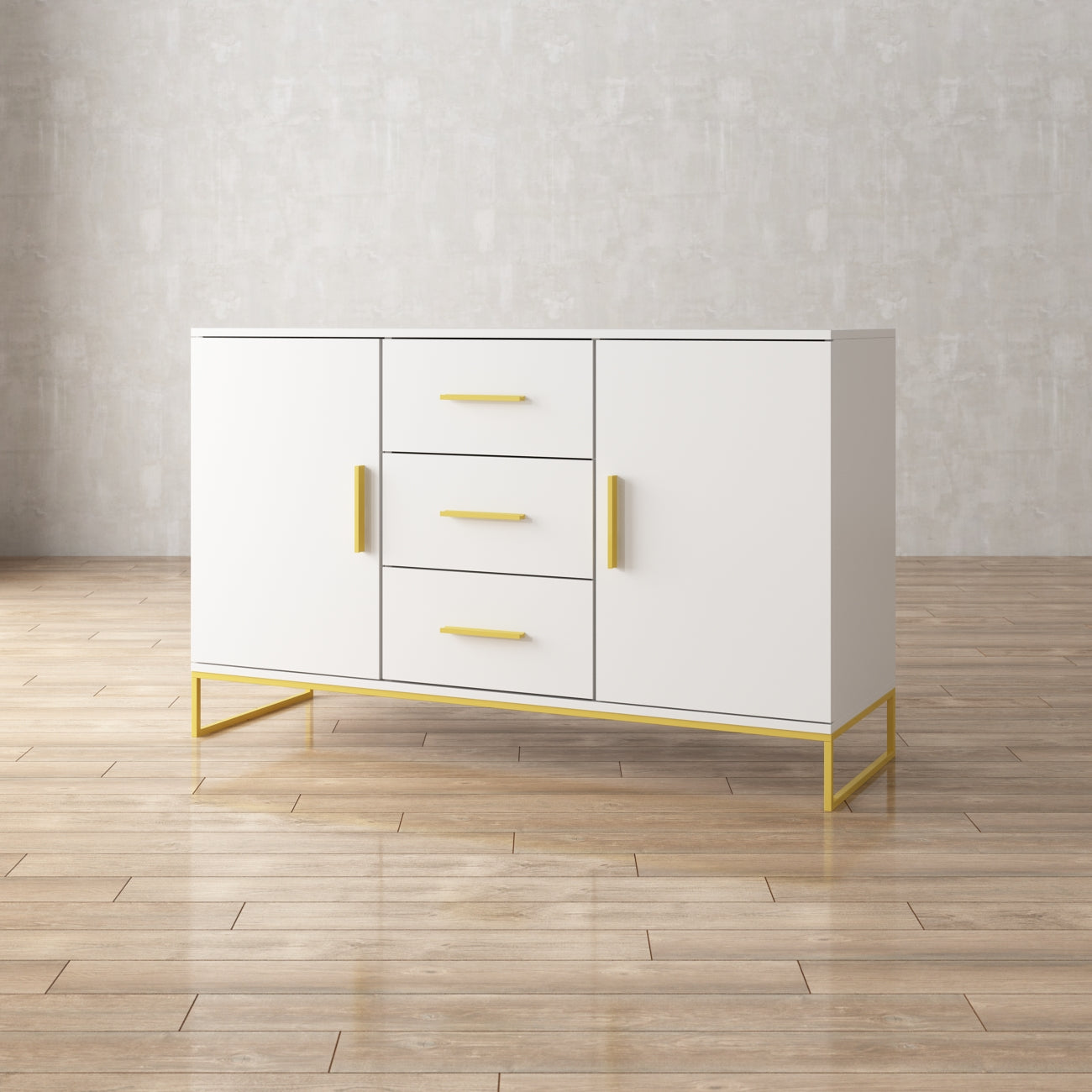 3-Drawer 2-Door Storage Cabinet with Metal Legs - Organizer for Dining Room, Living Room & Office - Perfect for Storing Dishes, Linens & Home Essentials