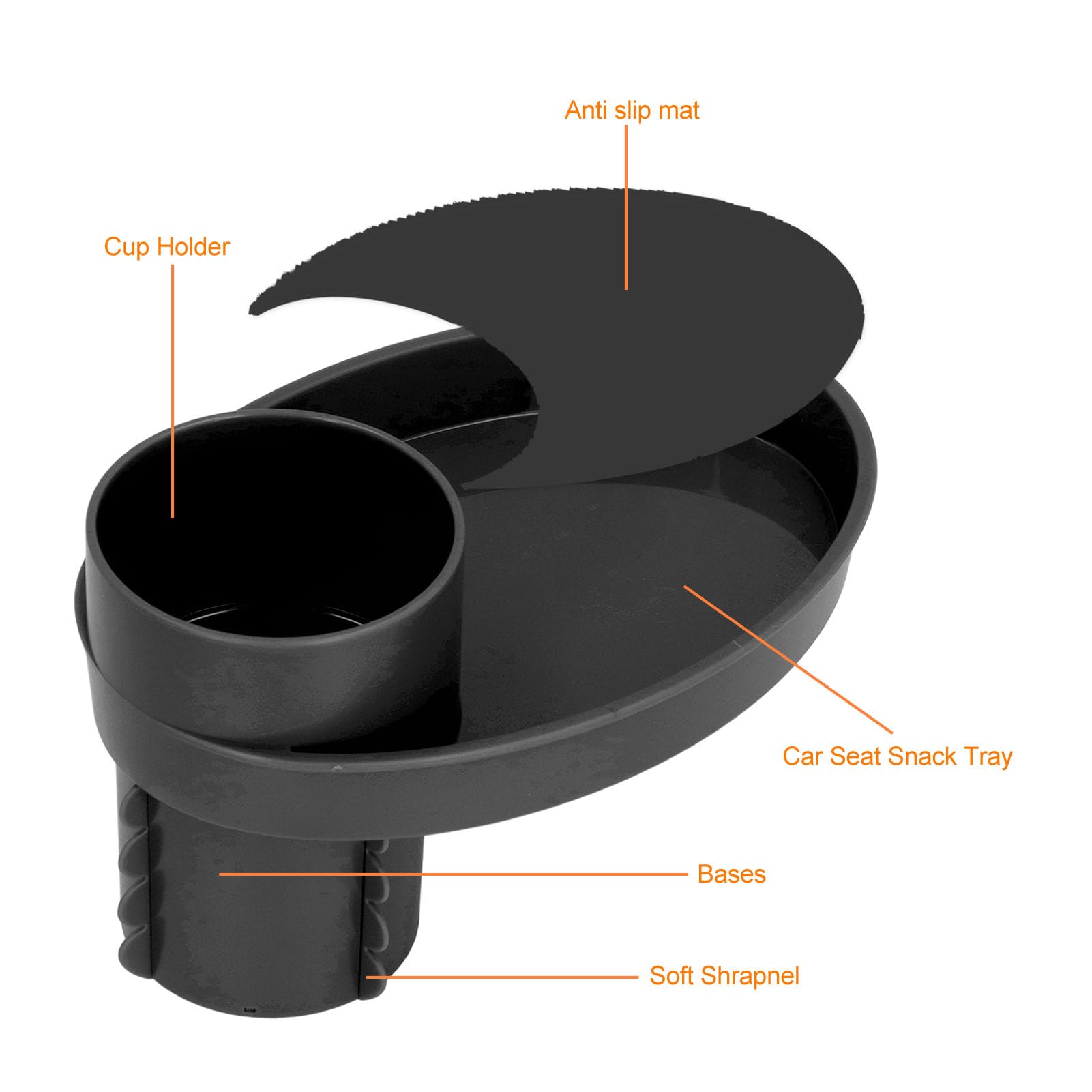 Portable Multifunctional Car Seat Snack Tray with Cup Holder - Travel Feeding Plate for Baby Strollers & High Chairs (Black) | Perfect for Road Trips, Airplane Travel & Restaurant Dining