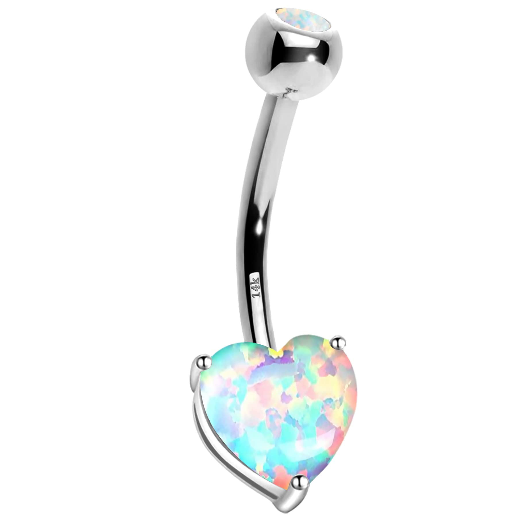 JEWSEEN 14K Gold Belly Button Rings with Synthetic Opal - Heart Shaped Navel Piercing Jewelry for Women & Men | Perfect for Belly Button Piercing, Body Jewelry, and Fashion Accessories