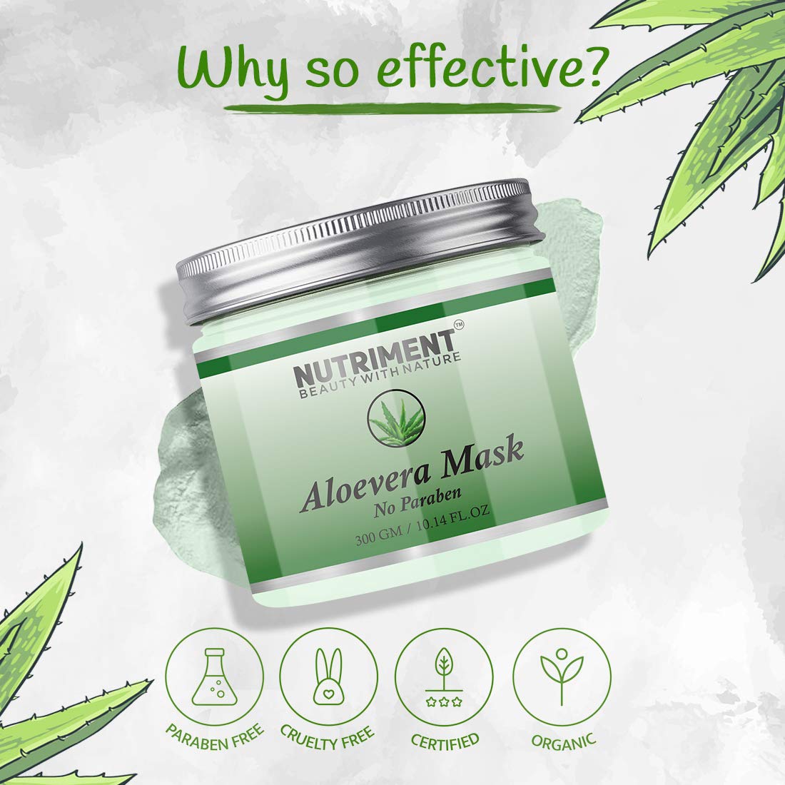 Aloe Vera Face Mask 300g - Hydrating & Moisturizing for Dry Skin, Refines Pores, Absorbs Excess Oil & Dirt - Paraben-Free Skincare - Perfect for Daily Use & Spa Treatments