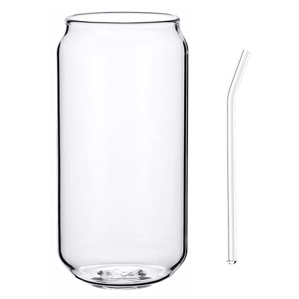 Premium Glass Mojito Tumbler Set with Lid & Straw - 16oz Reusable Cocktail Cups for Whiskey, Latte, Juice, Milk - Clear Beer Mugs with Lids for Office, Bar, Home Use - Perfect for Iced Coffee, Smoothies & Summer Drinks
