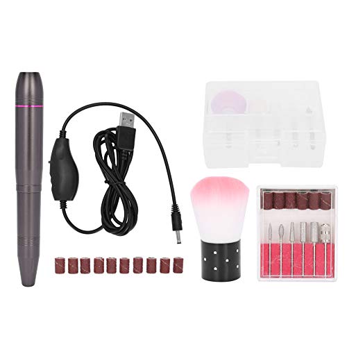 Professional Electric Nail Drill Pen Kit - Cordless Nail File for Acrylic Nails, Manicure & Pedicure Tools with 6 Bits - Perfect for Home Salon, Nail Art & Professional Use (Dark Gray)