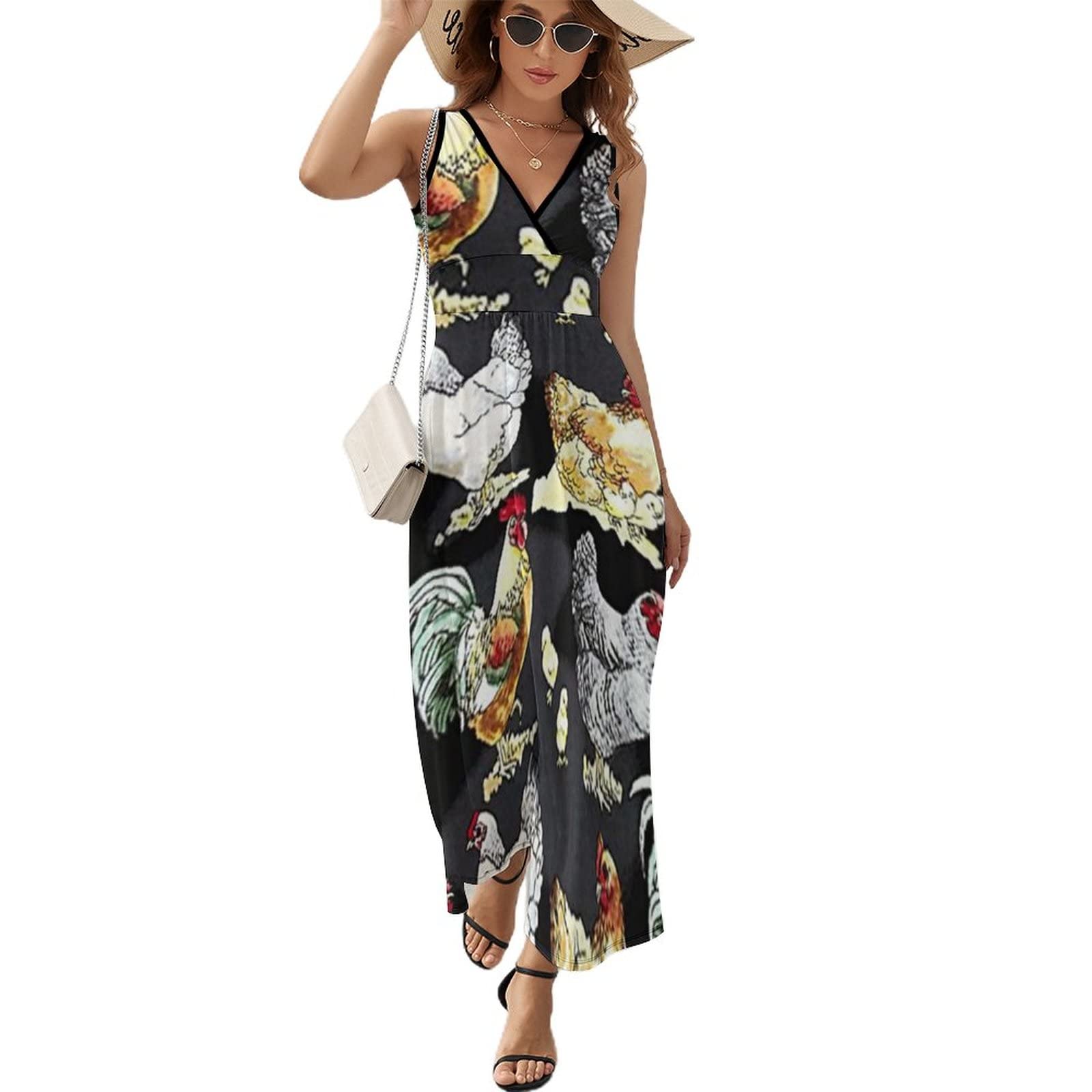 SWEET TANG Women's Casual V-Neck Sleeveless Maxi Dress - Summer Loose Beach Dress for Women, Perfect for Vacation, Poolside, and Outdoor Parties