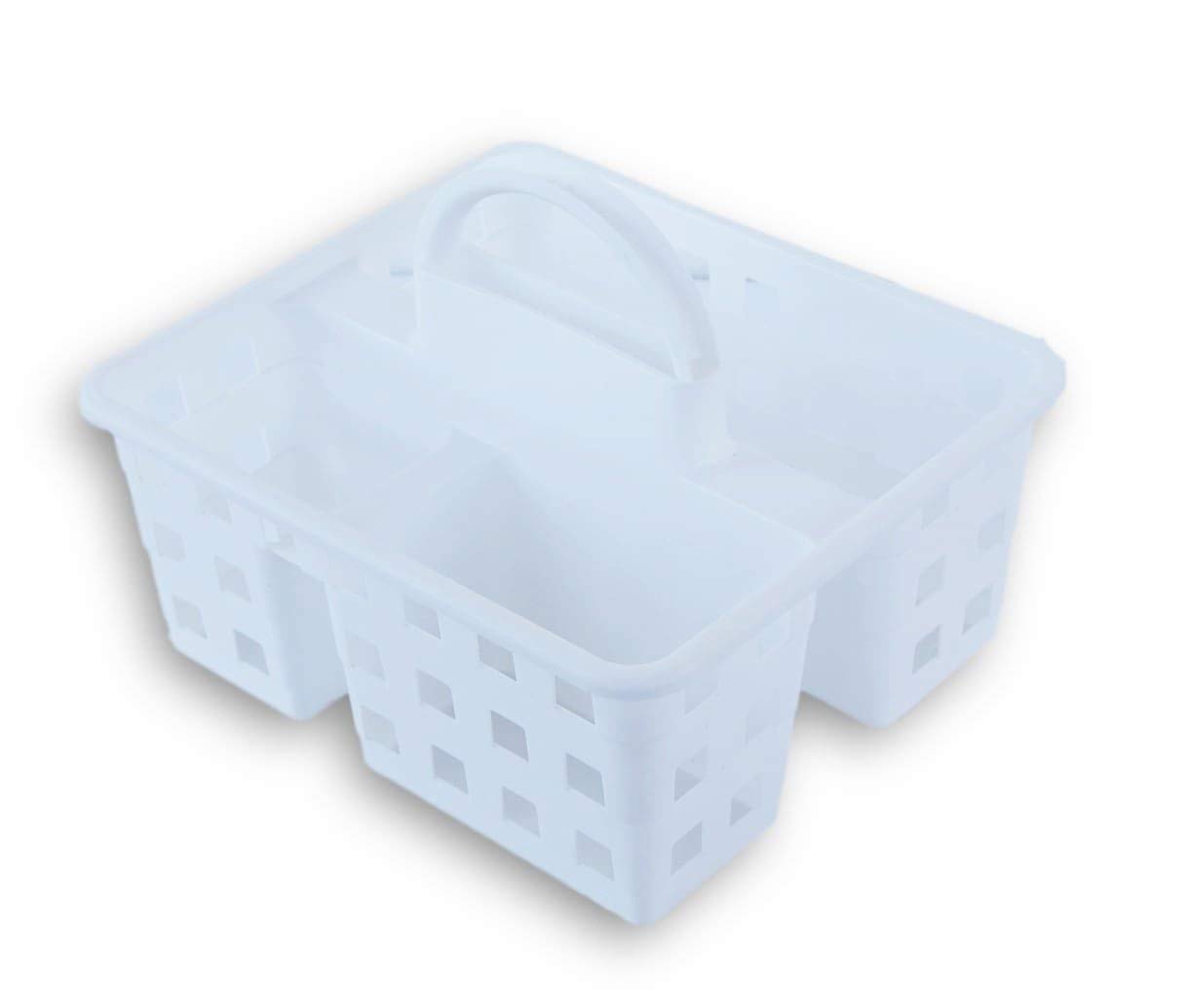 3-Pack White Plastic Shower Caddy with Handle - Bathroom Storage Organizer for Classroom, Desk & Toy Organization - Ideal for Teachers, Art Supplies & Cleaning Utility (White)
