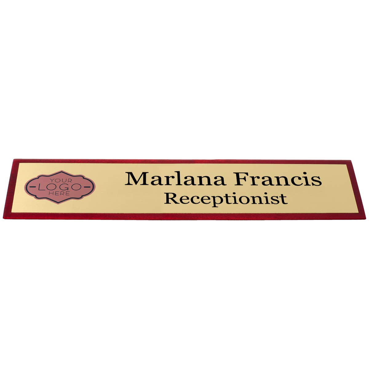 Premium Rosewood Desk Name Plate - Engraved Gold Wedge Sign (10x2