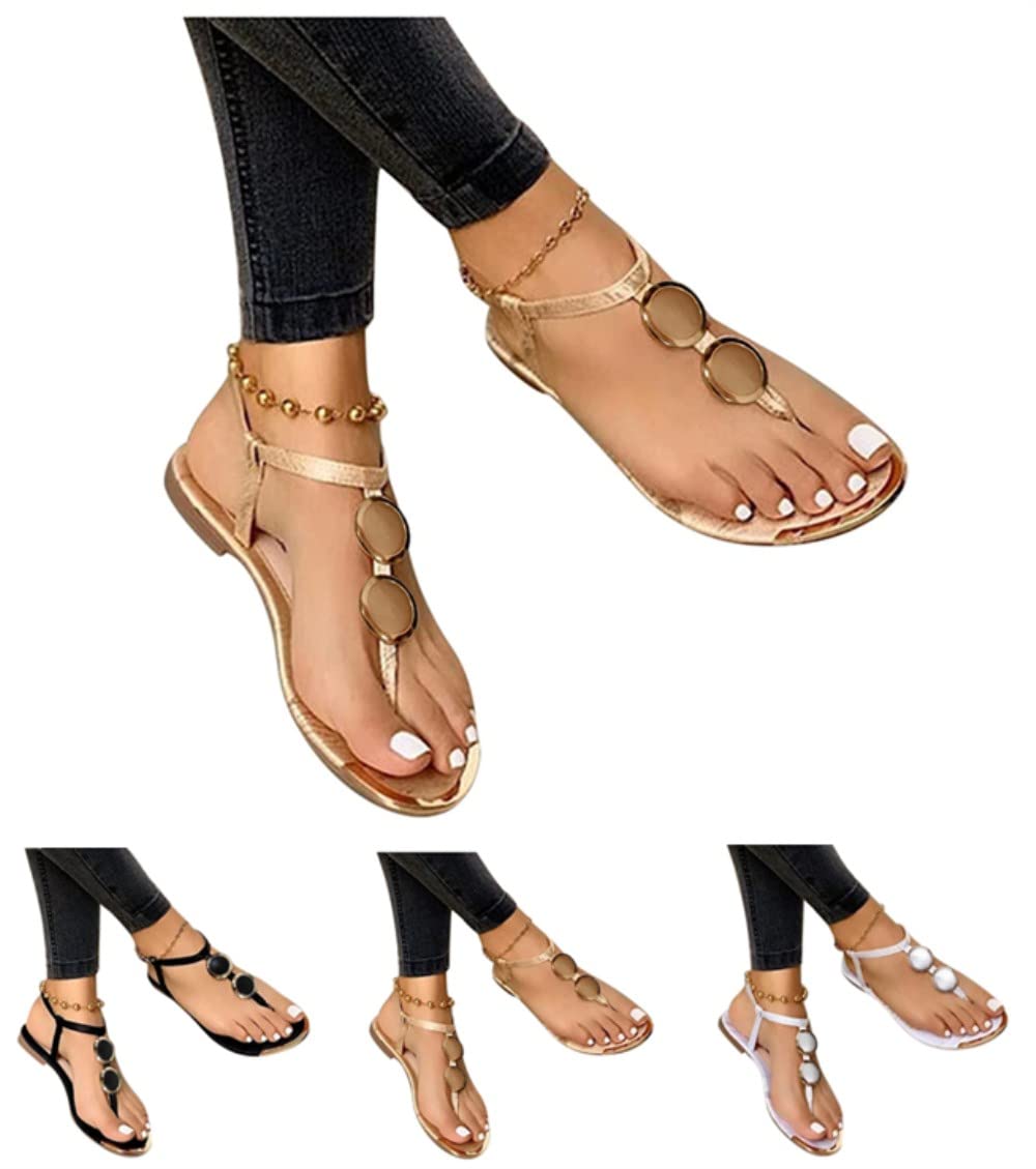 Lonyeer Women's Dressy Summer Sandals - Casual Flat Open Toe Roman Sandals for Beach, Travel & Ankle Strap | Black Flip Flops Slippers | Size 9 B2 | Perfect for Vacation, Outdoor Walks & Summer Fashion
