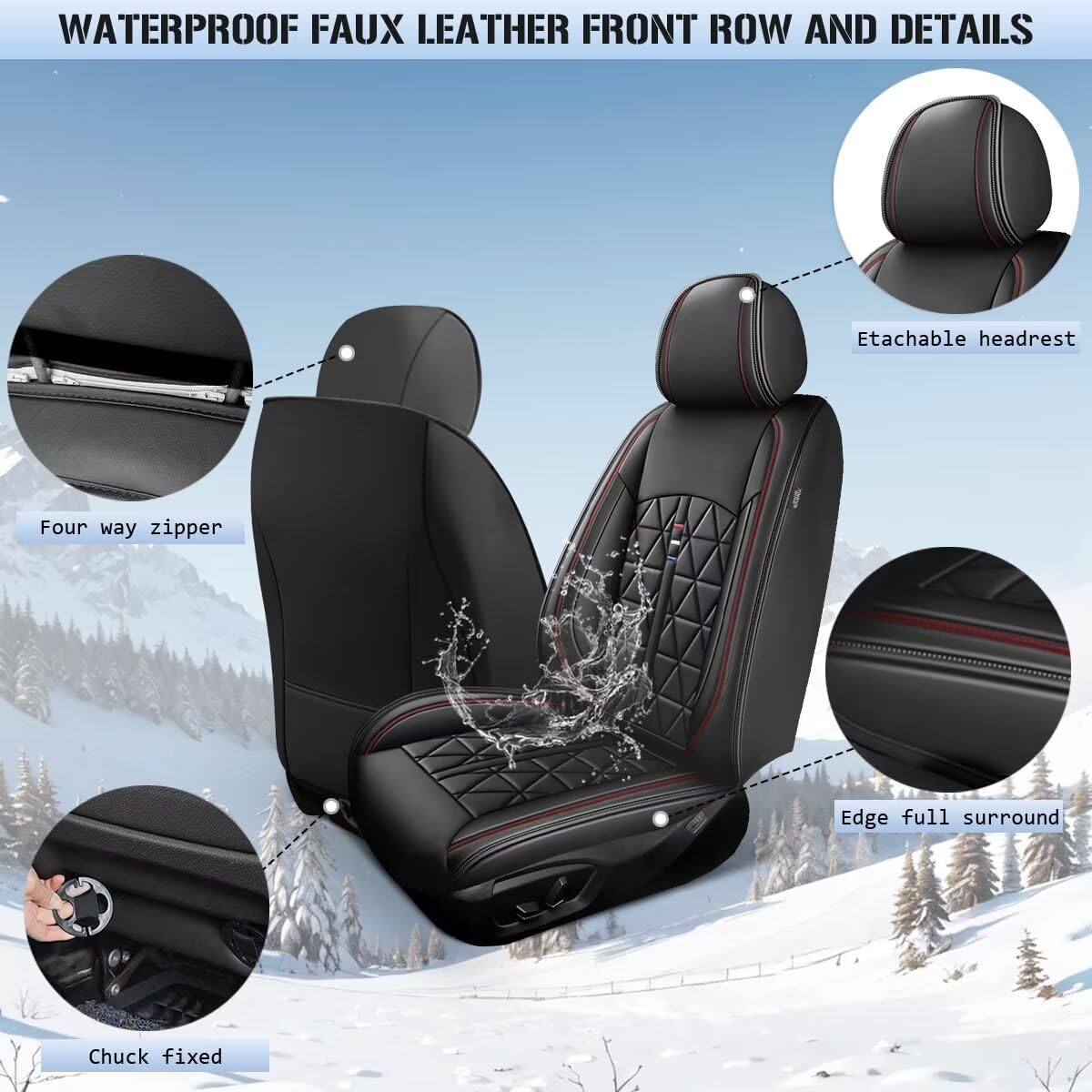 Premium Leather Waterproof Front Seat Covers for Jeep Cherokee 2014-2025 - Black Car Seat Protectors (2-Piece Set) | Perfect for Off-Roading, Daily Commutes & Pet-Friendly Vehicles