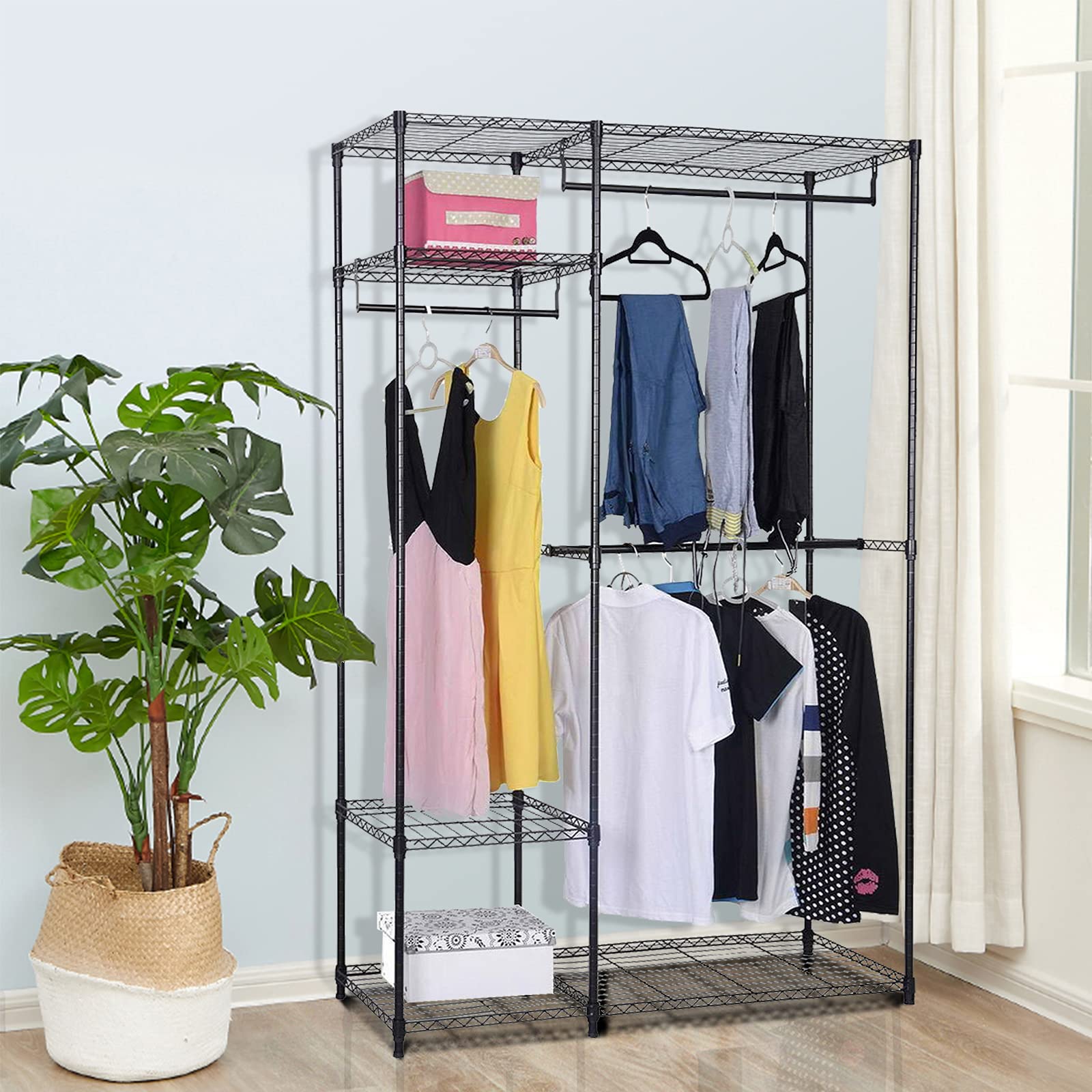 Ochine 4-Tier Heavy Duty Metal Garment Rack - Freestanding Clothes Storage Organizer with Large Wire Shelving for Wardrobe, Closet & Laundry Room - Perfect for Bedroom, Dorm, Apartment & Commercial Use