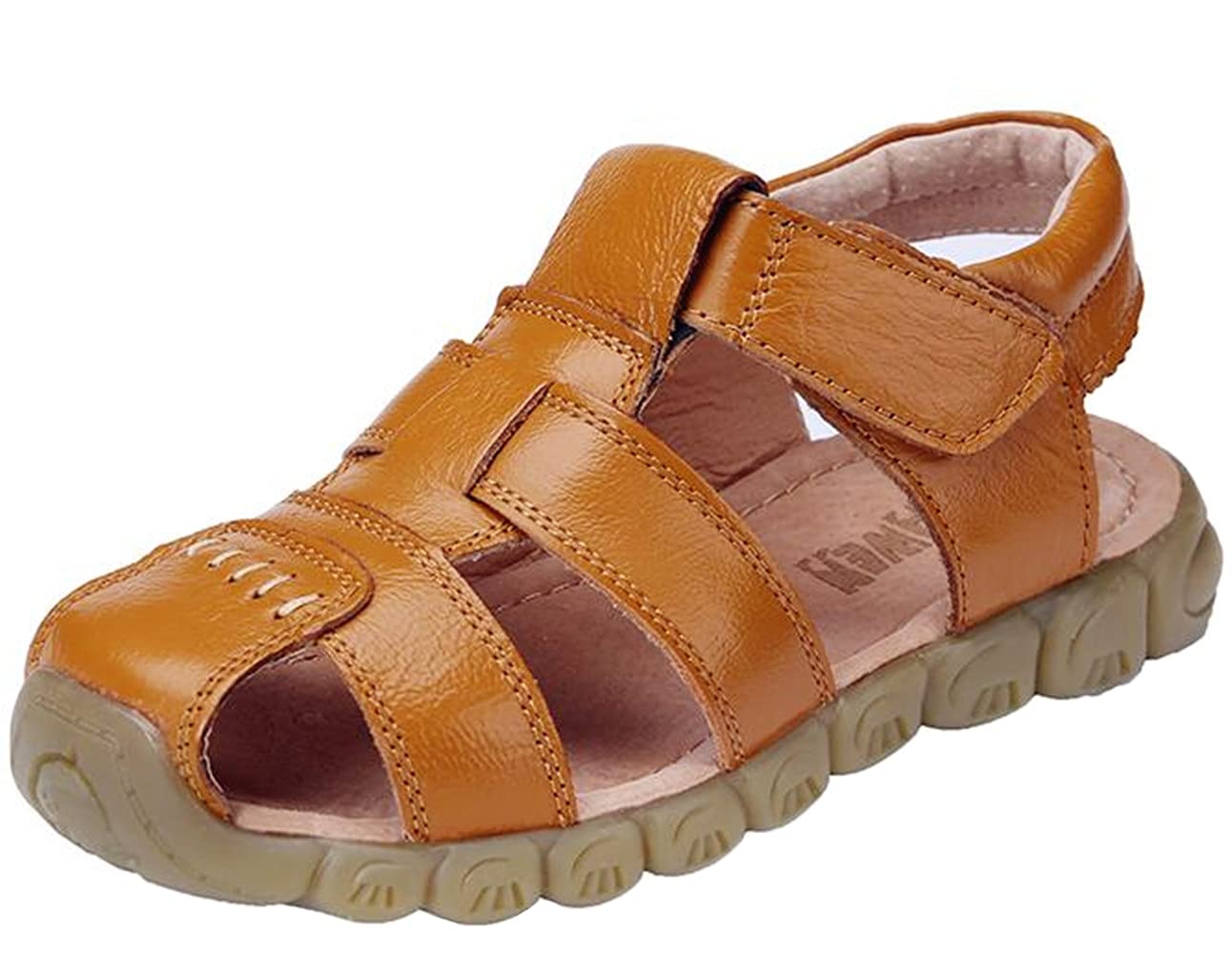 DADAWEN Kids Leather Closed Toe Sport Sandals for Boys & Girls - Breathable Outdoor Play Shoes for Toddler, Little Kid & Big Kid | Perfect for Beach, Park & Summer Adventures