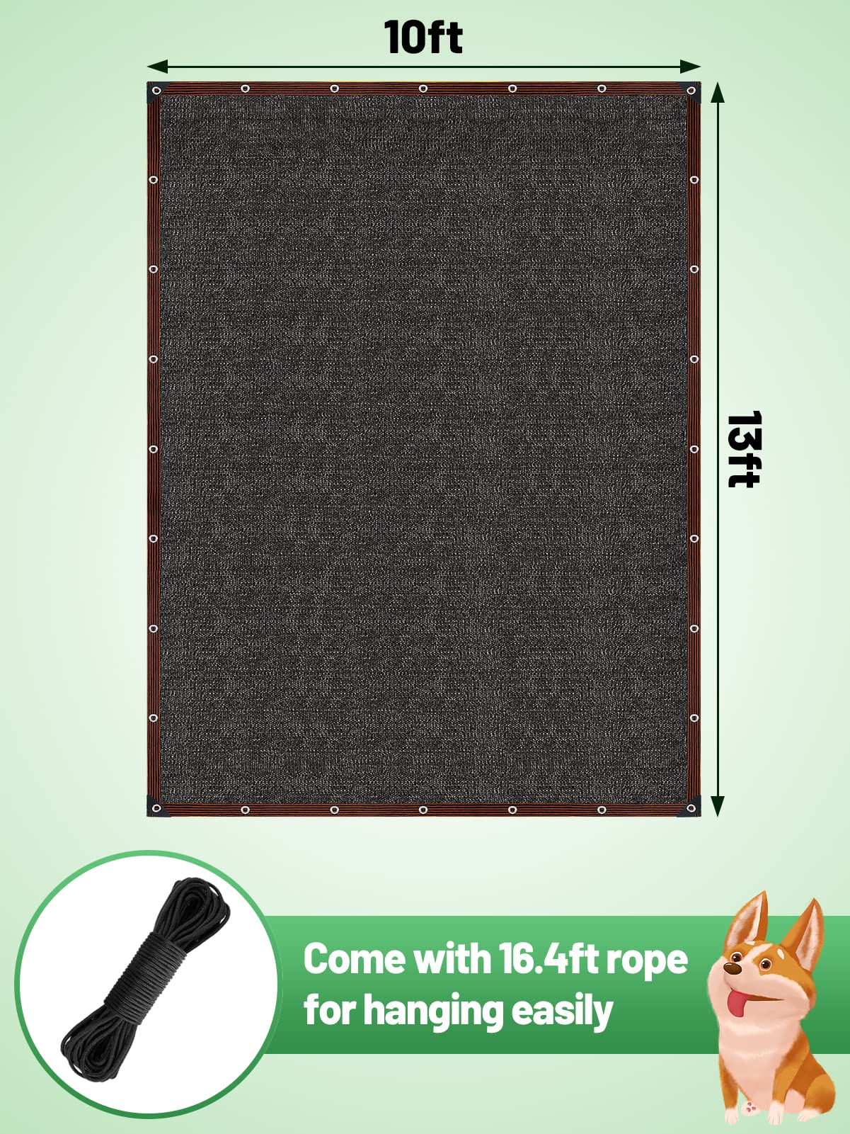 10x13ft High Density Dog Kennel Shade Cover - UV Resistant Mesh Sunblock Panel with Rope for Outdoor Dog House, Large Pet Crate & Chicken Coop - Perfect for Backyard, Patio, and Kennel Shade Protection