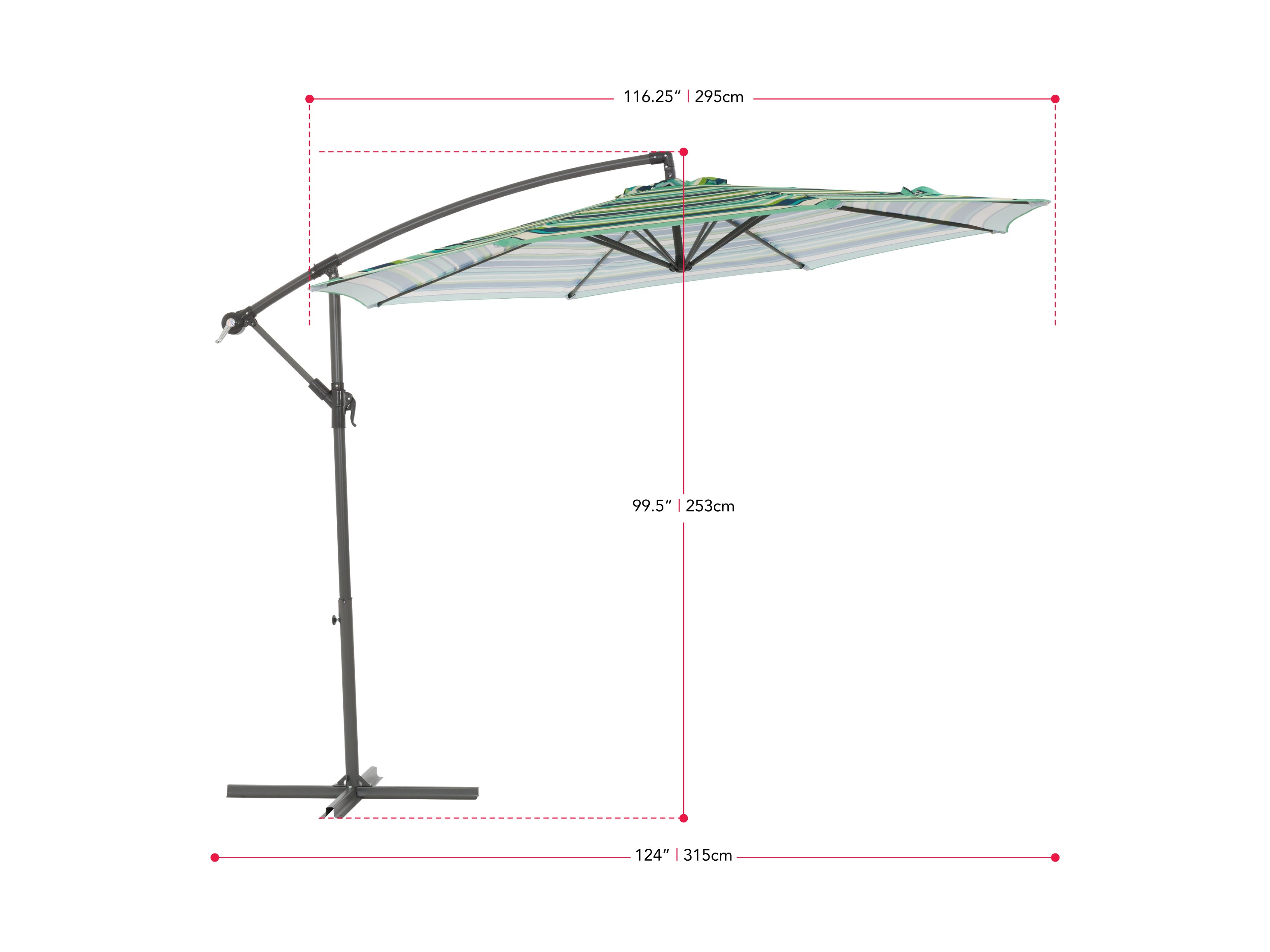 10ft Striped Offset Umbrella - Blue & Green Outdoor Patio Umbrella for Poolside, Garden, and Backyard Relaxation