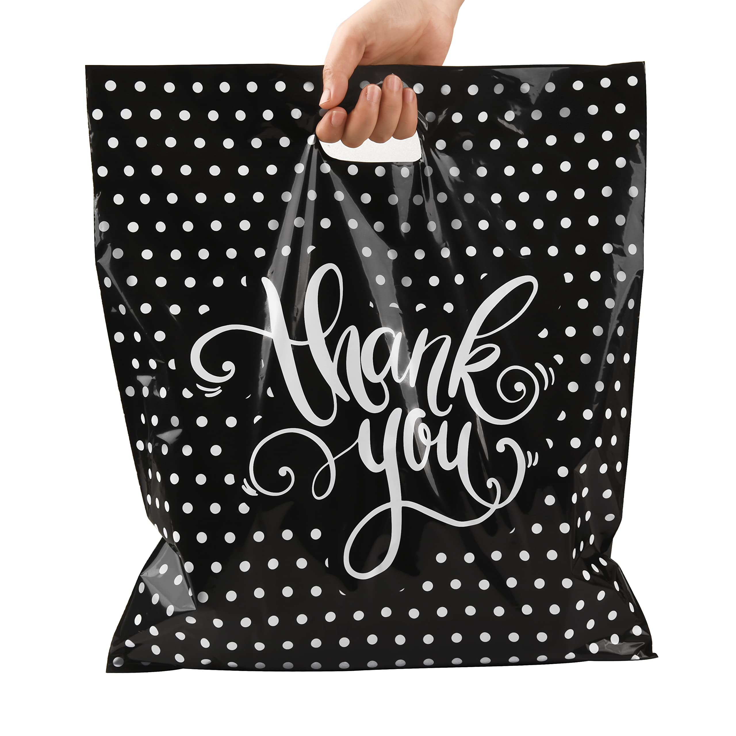 Thank You Bags for Business | 16x18 Plastic Shopping Bags with Handles | 100-Pack Merchandise Bags for Retail Stores & Boutiques | Small Business Gift Bags | Perfect for Packaging Products, Customer Purchases & Promotional Giveaways