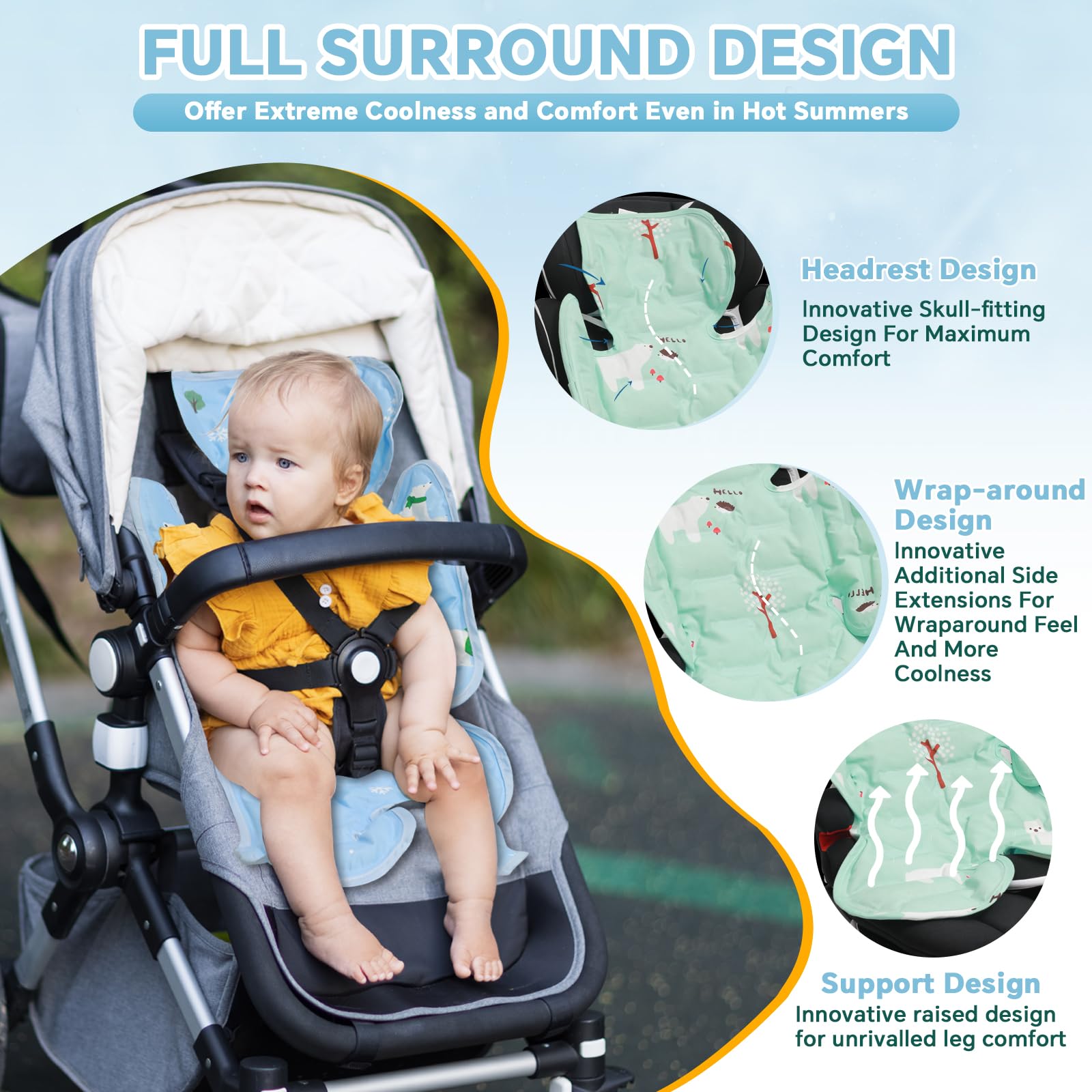 Toddler Car Seat Cooling Pad - Double Sided Gel Cooling Mat for Baby Stroller, Child Safety Seat & High Chair | Summer Cool Comfort for Kids | Pink Baby Cooling Cushion | Perfect for Hot Car Rides, Outdoor Walks & Indoor Use