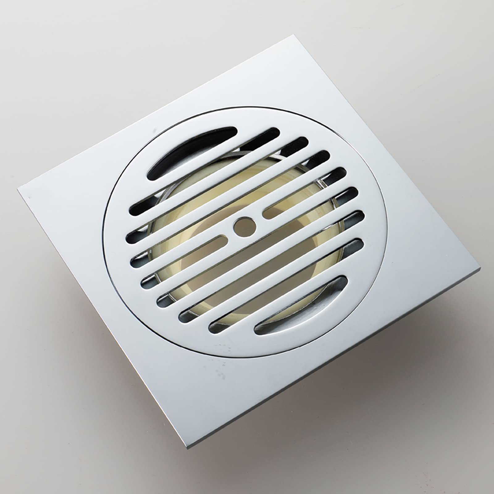 6 Inch Square Brass Shower Drain - Chrome Floor Drain with Removable Cover Grate for Bathroom & Shower | Durable Water Drainage Solution for Wet Rooms, Walk-in Showers, and Spa Areas