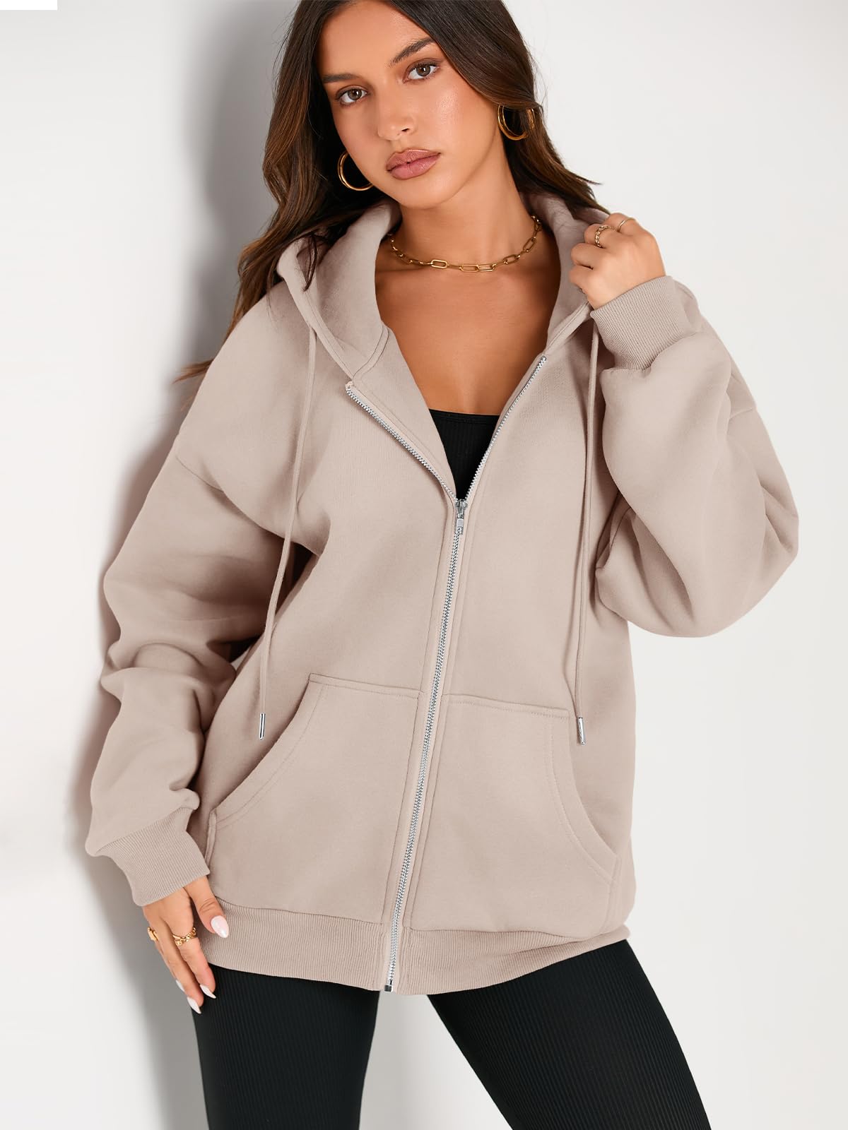 EFAN Women's Oversized Zip Up Hoodie with Drawstring & Pocket - Cute Fall Jacket for Casual Wear, Street Style & Loungewear