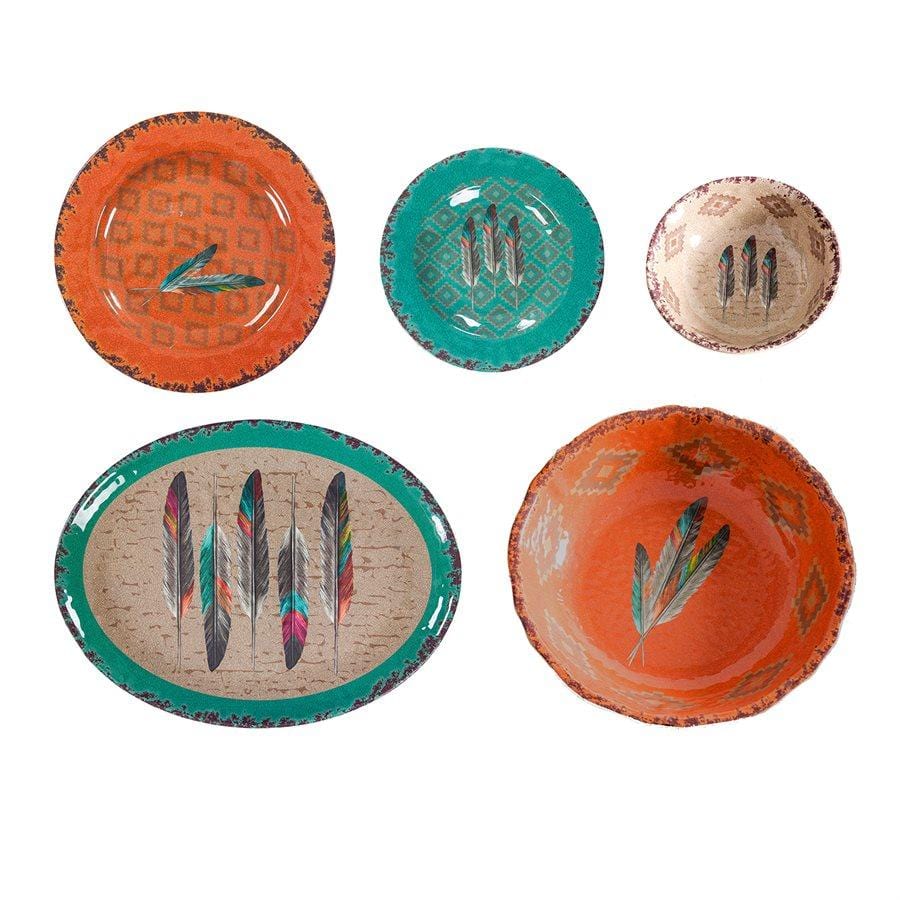 14-Piece Feather Melamine Dinnerware Set - Lightweight & Durable Plates, Bowls, Cups - Perfect for Outdoor Dining, Camping, Picnics & Everyday Use