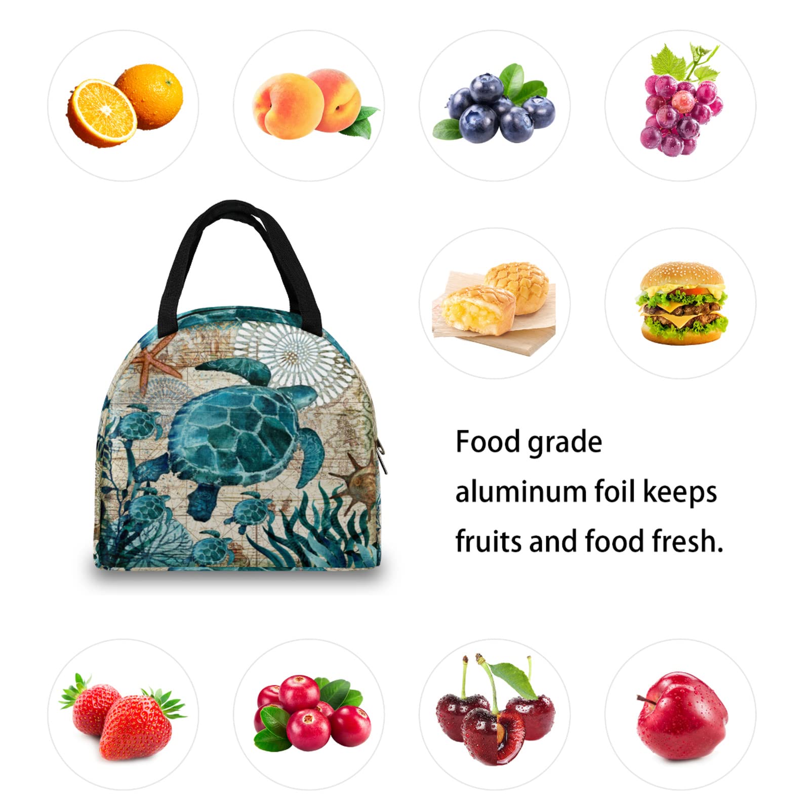 Ocean Turtle Insulated Lunch Box Cooler Bag - Reusable Thermal Tote for Women & Men - Perfect for Beach Picnics, School, Work & Outdoor Activities