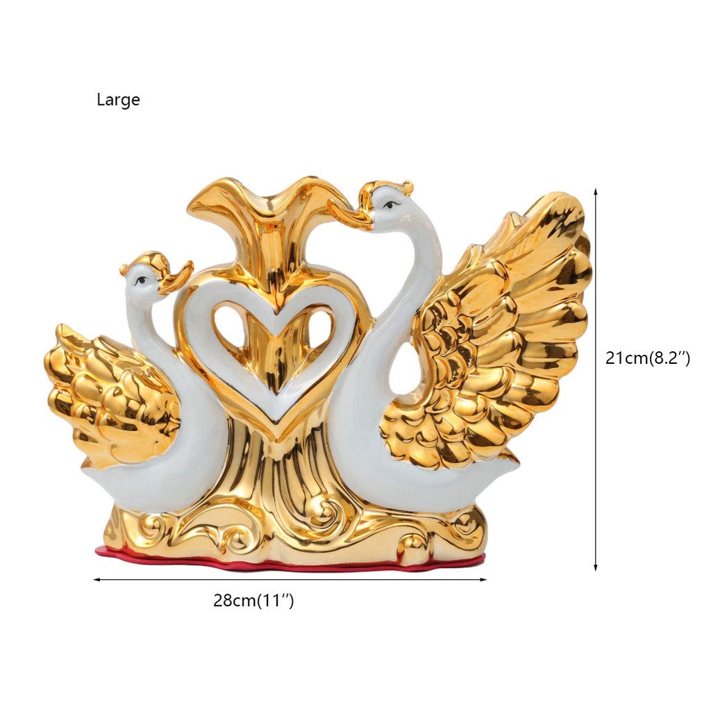 Elegant Gold-Plated Swan Vase - Large Ceramic Flower Vase for Wedding Gifts, Home Decor & Living Room Centerpiece - Perfect for Romantic Weddings, Anniversary Gifts & Luxury Home Furnishings (Gold, Large)