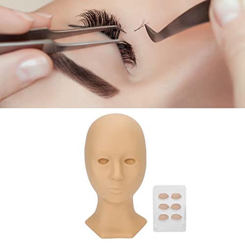 Professional Silicone Lash Extension Practice Mannequin Head - Makeup Training Head with 4 Pairs Replaceable Eyes & Realistic Eyelids - Perfect for Eyelash Extension Practice, Beauty School Training & Salon Demonstration (Single Eye, Skin Tone)