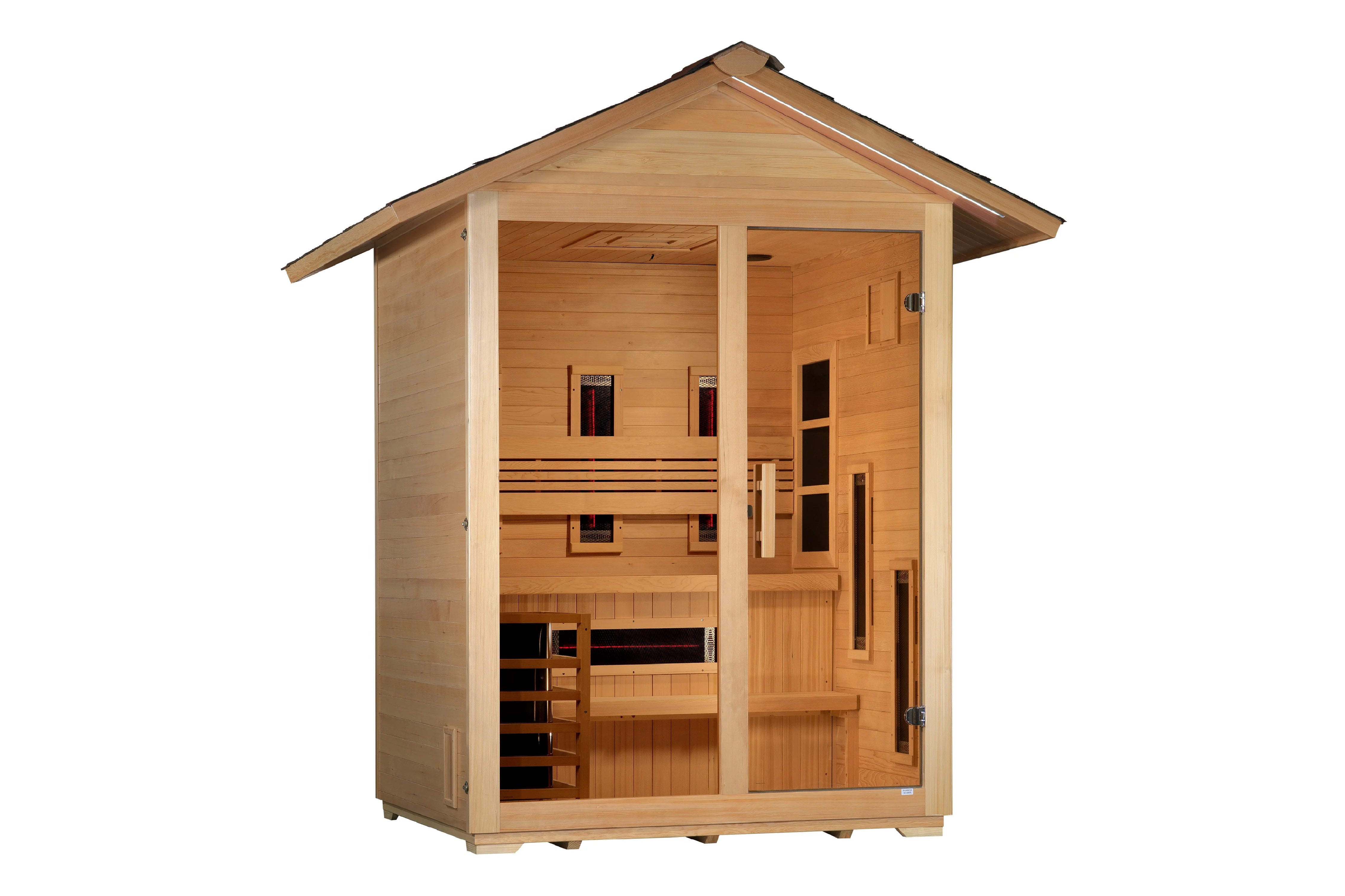 Golden Designs Carinthia 3-Person Hybrid Outdoor Sauna - Infrared & Traditional Wood Heater for Backyard Relaxation & Detox