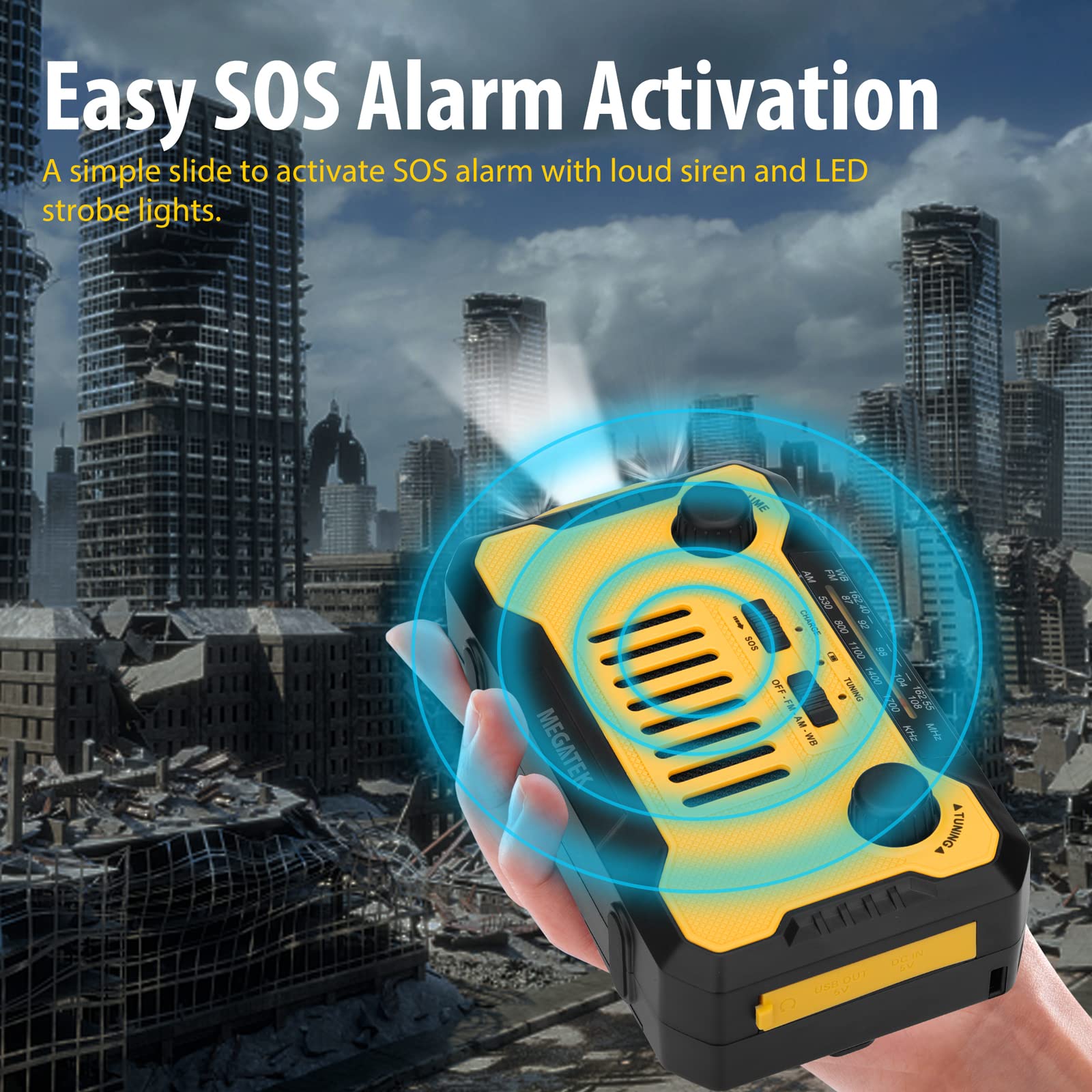 Megatek Emergency NOAA Weather AM/FM Radio - 5000mAh Solar & Hand Crank Power Bank with USB-C Phone Charger, Flashlight & Reading Light - Perfect for Camping, Hiking & Emergency Preparedness