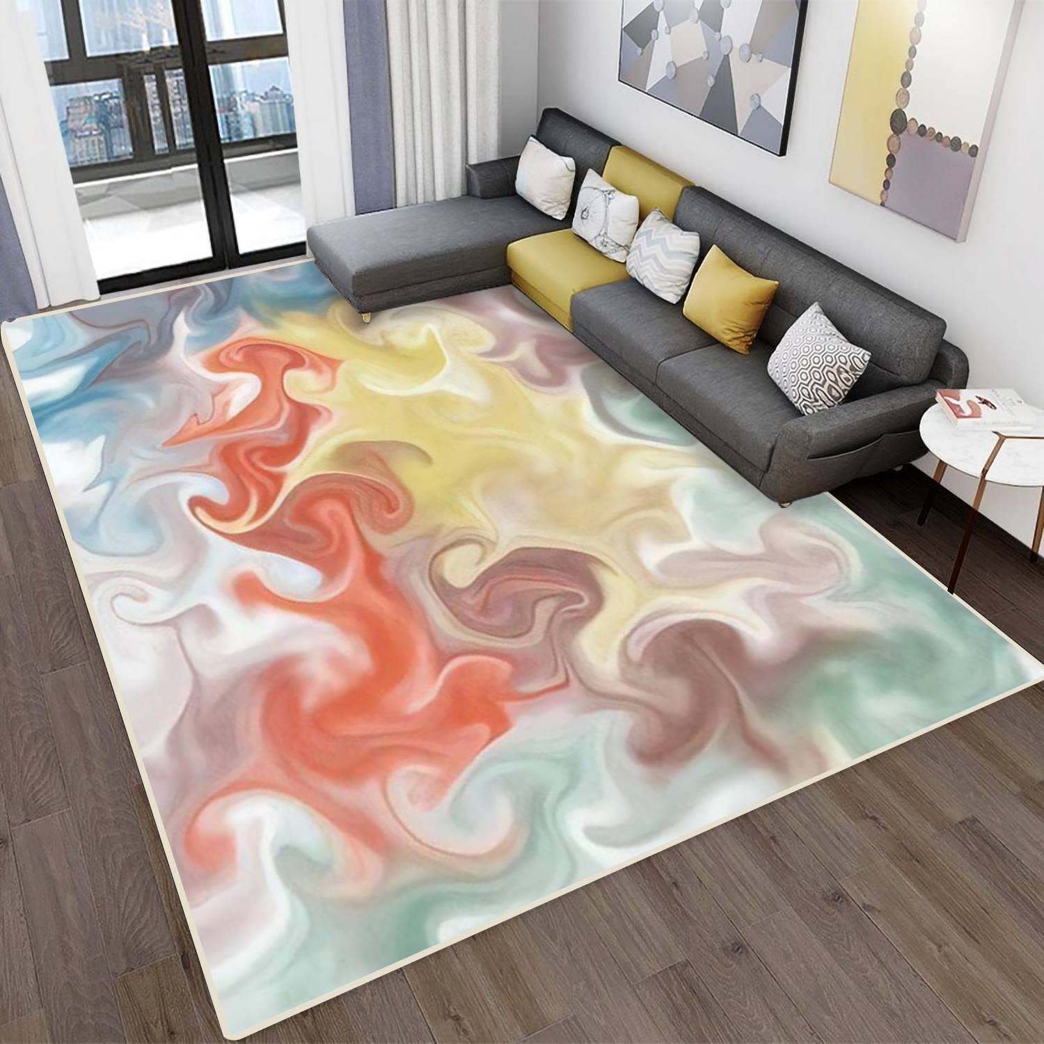 Abstract Non-Slip Area Rugs - Colorful Acrylic Liquid Pouring Design for Living Room, Bedroom | Stain-Resistant Modern Carpet | Indoor/Outdoor Home Decor Mat | Perfect for Housewarming Gifts & Apartment Decor